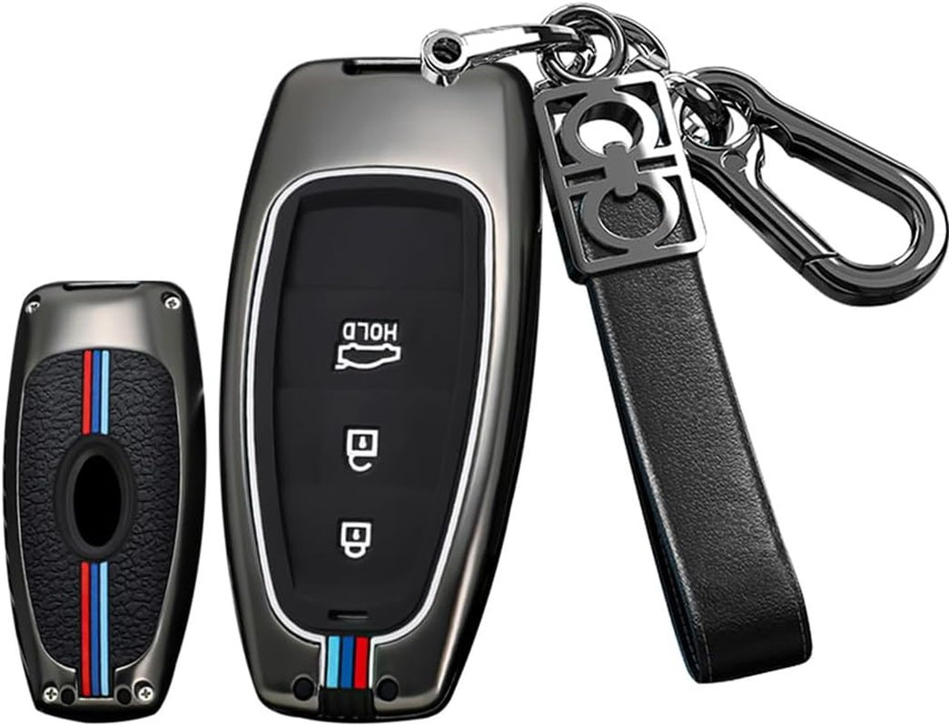 HIBEYO Car Key Fob Cover for Hyundai Sonata 2020 2021 2022 2023 Santa Fe Accessories Alloy+Tpu Material Double Protector