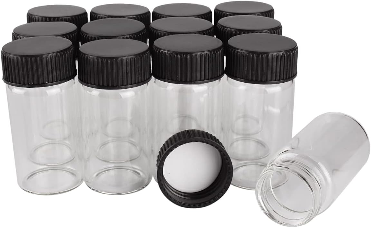 24 Pieces 25Ml Transparent Glass Bottles with Black Plastic Screw Cap Tiny Jar Vials Art DIY Craft Gift image number 1