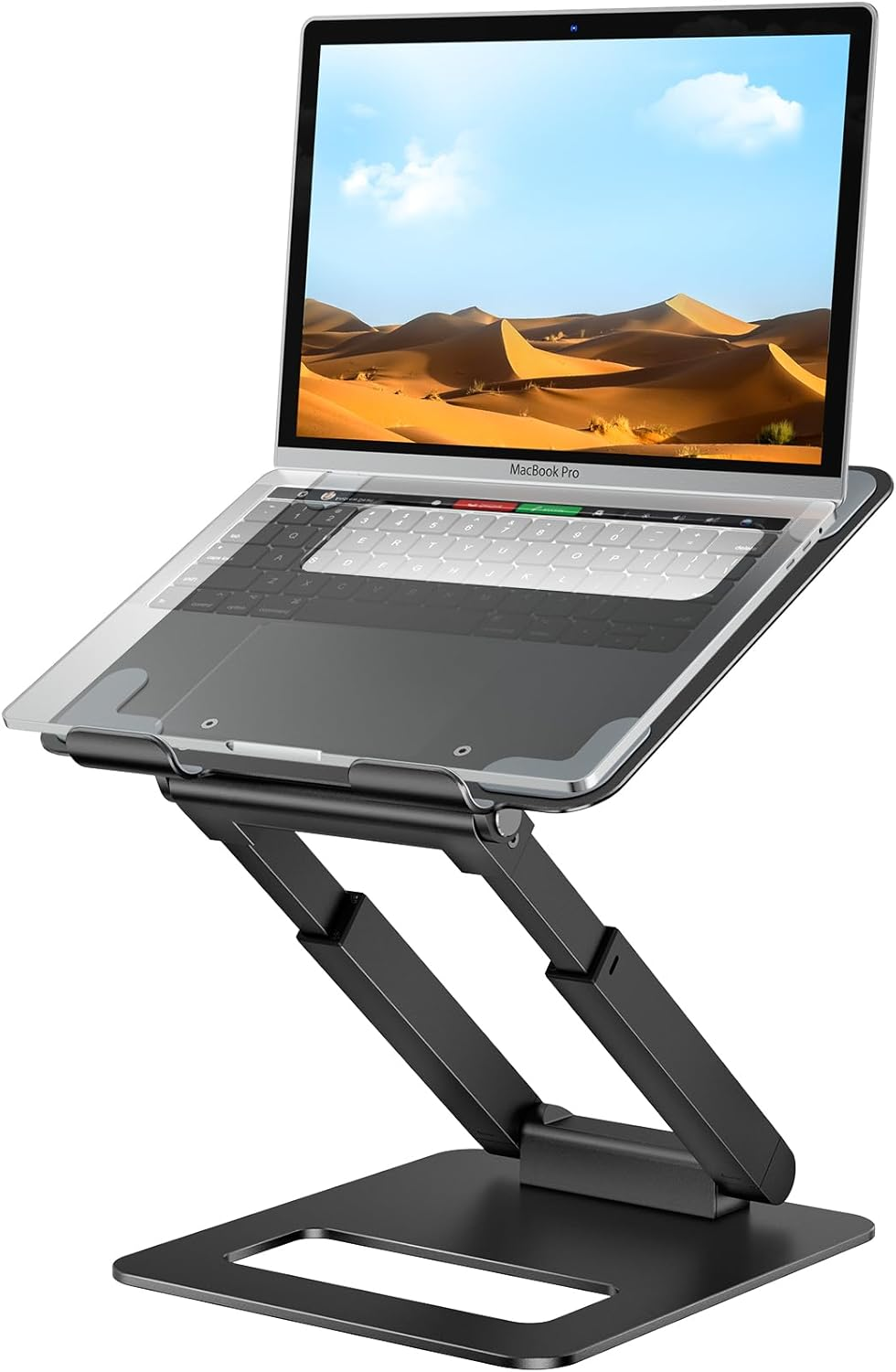 Tounee Laptop Stand for Desk Adjustable Height, Telescopic 360 Rotating Pull Out Design Ergonomic Laptop Riser Fits All Laptops