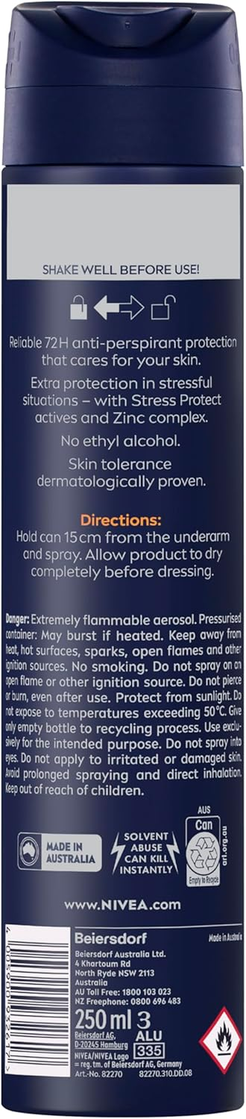 NIVEA MEN Intense Protection Strength Anti-Perspirant Aerosol 250Ml | with Zinc Complex | 72-Hour Anti-Perspirant | Quick Dry Formula | Suitable for Sensitive Skin (Pack of 2) image number 3