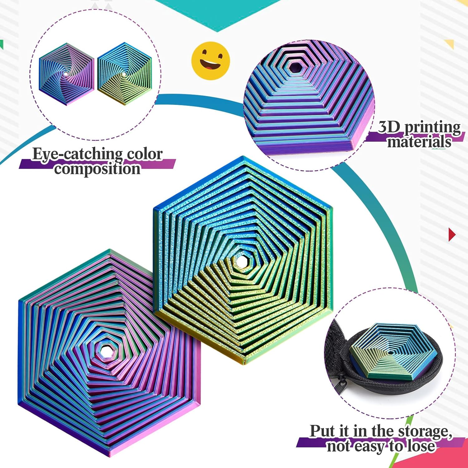 Seenelling 2 Pcs Fractal Fidget Hexagon 3D Printed anti Stress Sensory Tool for Adults Mindful Meditation Tool Geometric Hexagon Spiral for Stress and Anxiety Relief image number 3