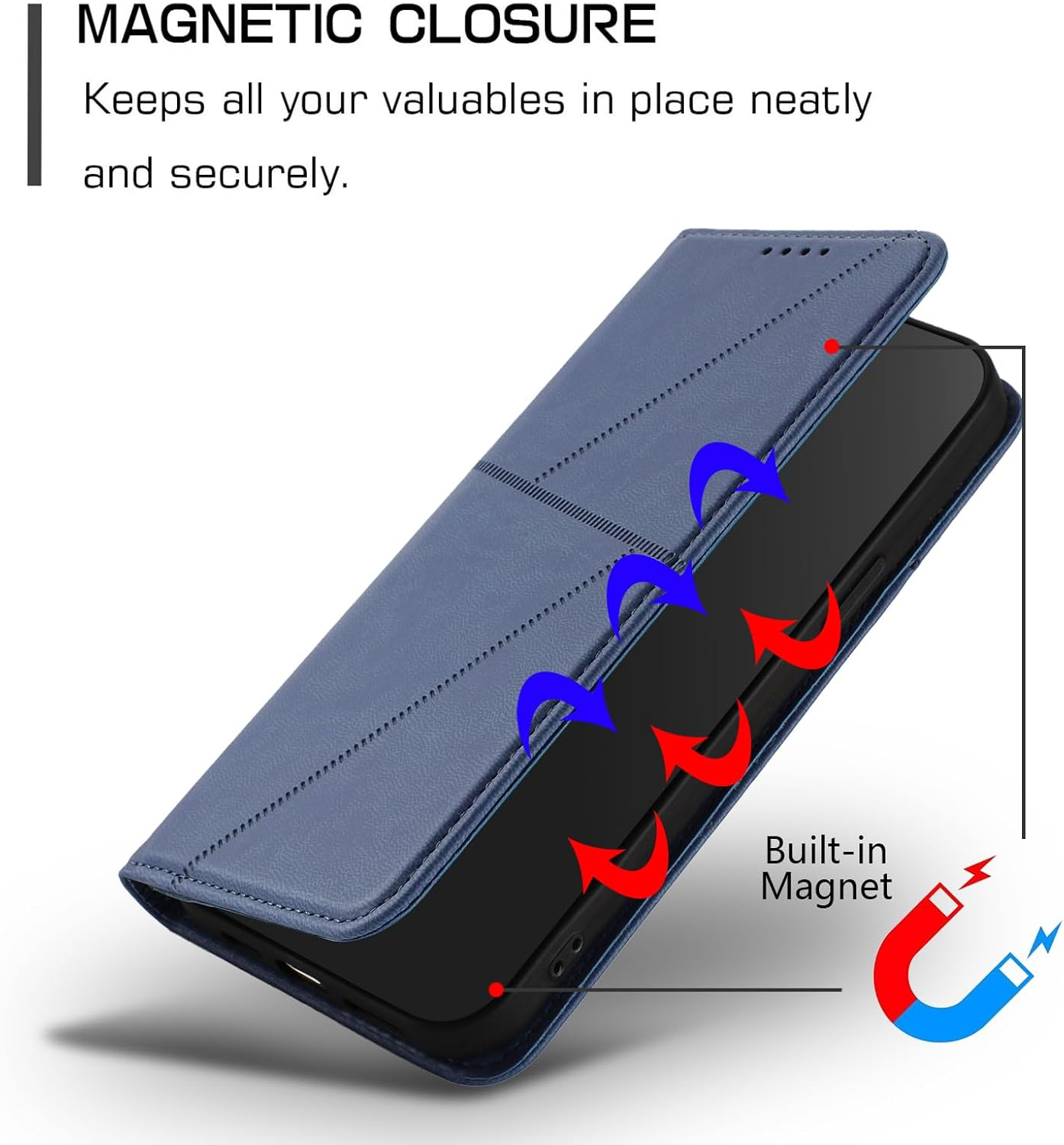 Case for Iphone 16, PU Leather Cover Wallet Case Wallet for Iphone 16, with Card Holder Slot Flip Cover Kickstand Drop Protection Magnetic Wallet Case - Blue image number 6