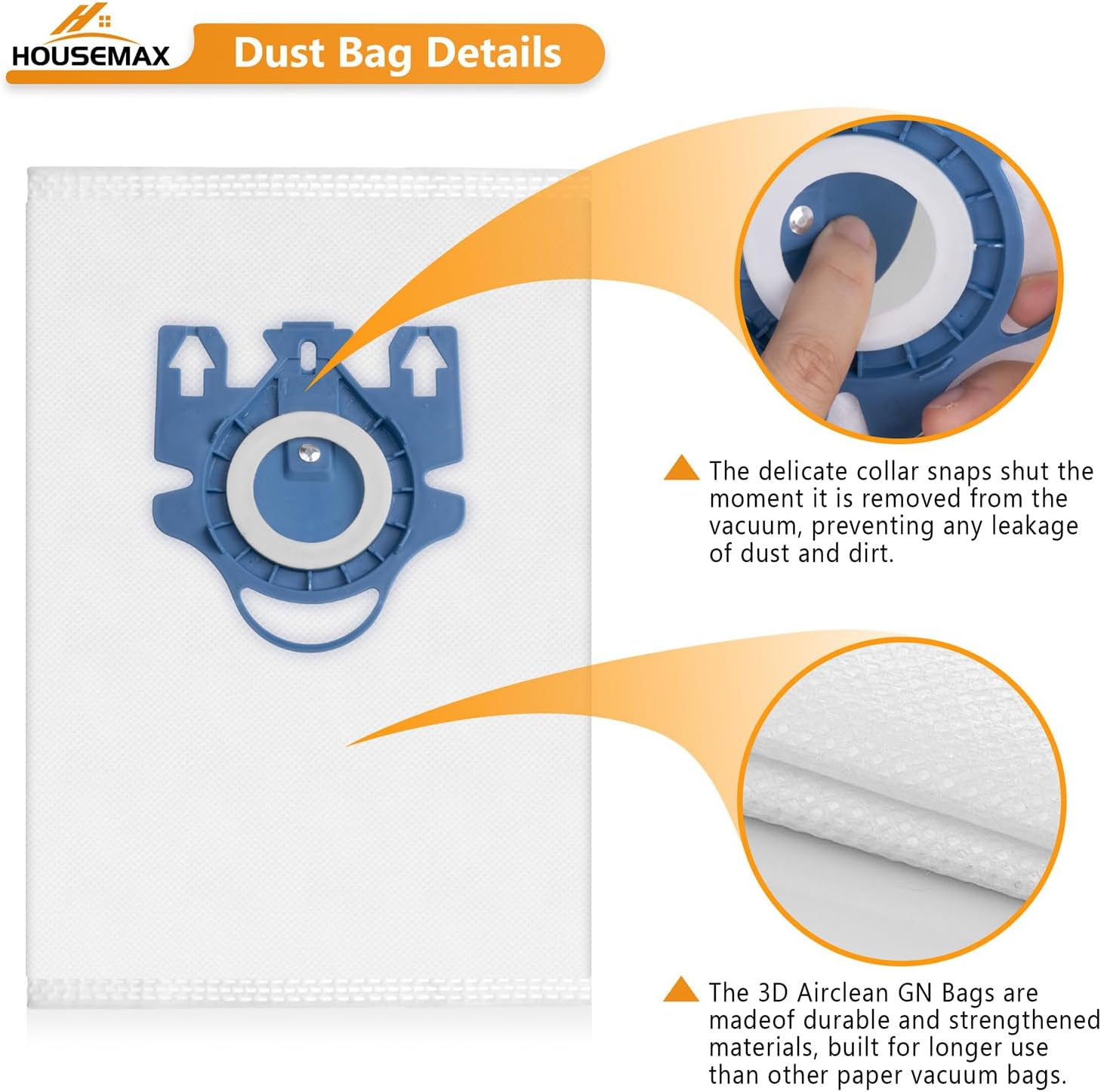 6 Packs Type GN 3D Airclean Efficiency Dust Bags for Miele Canister Vacuum Cleaner Classic C1 Complete C2 C3 S2 S5 S8 400 600 800 Series, Include 2 Motor Protection Filters and 2 Exhaust Filters image number 4