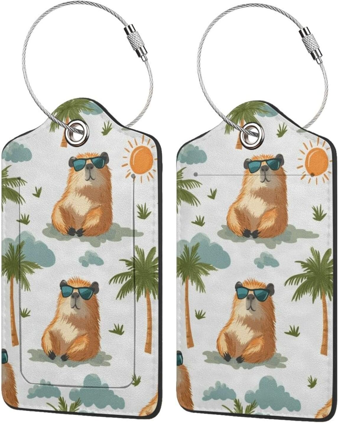 Generic Beach Cute Capybara Print Luggage Tags, Leather Stainless Steel Loop Label Tag for Travel Bag Suitcase image number 4