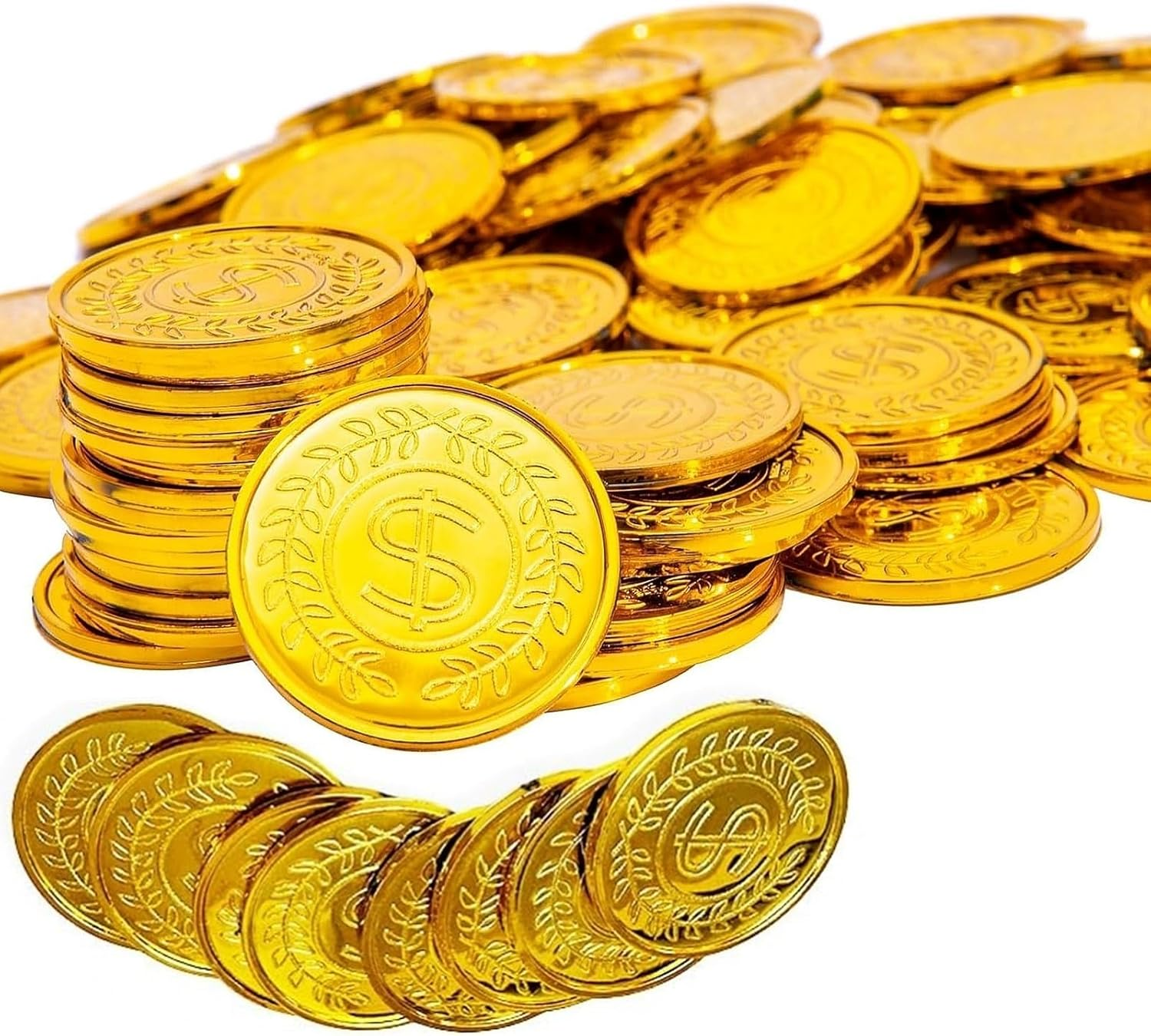 100Pcs Plastic Gold Coins, Pirate Gold Coins Commemorative Gold Coins for Party Bags,Party Favours, Classroom Reward, Treasure Hunt Game, (3.5Cm/1.37In) image number 2