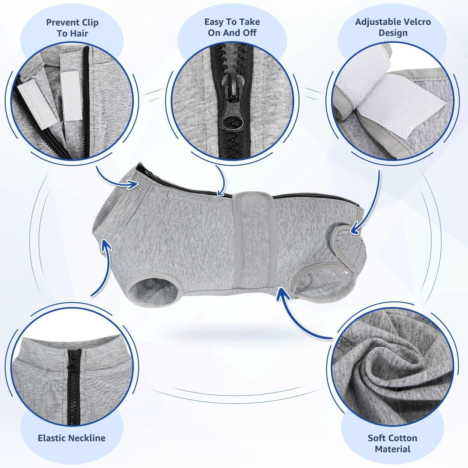 Slowton Dog Surgery Recovery Suit, Dog Cone E-Collar Alternative after Surgery with Zipper Professional Pet Recovery Shirt Abdominal Wounds Bandages Preventing Licking Spay Suit for Female Male Dog