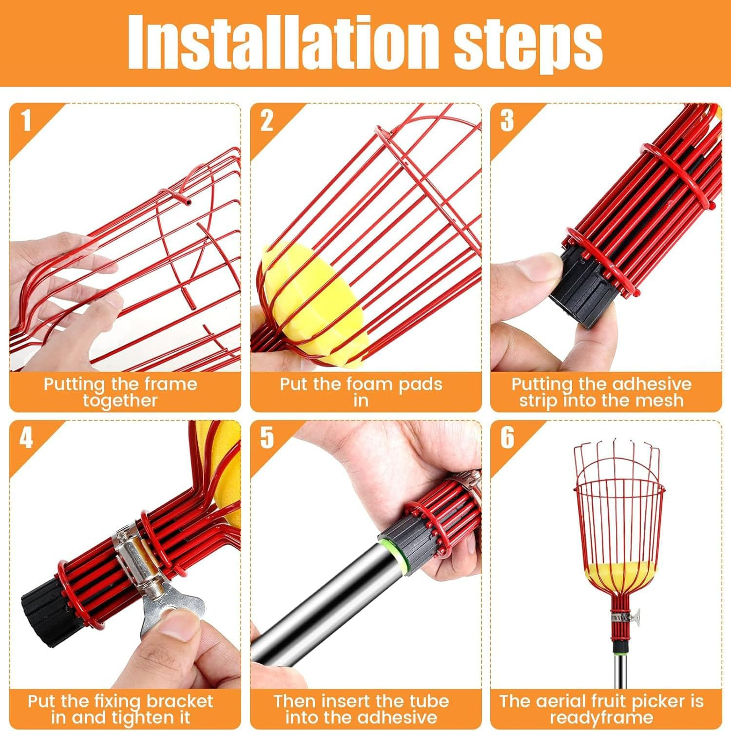 8 Ft Fruit Picker Tool,Fruit Picker Pole Adjustable Fruits Picker Too for Mango Apple Avocado Orange Cherry Pear Picking, Lightweight Sturdy Fruits Catcher with Extra Carrying Bag (1) image number 3