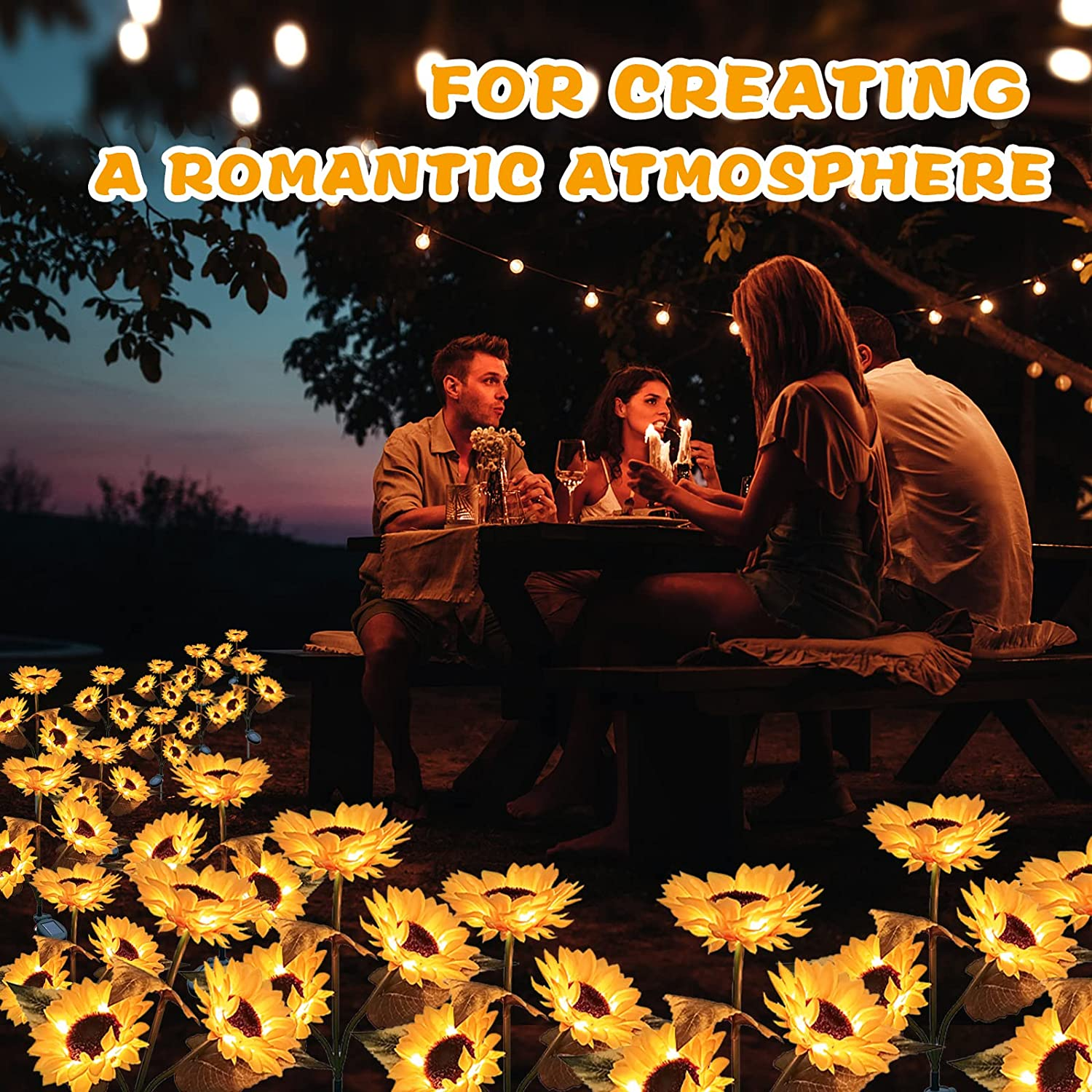 Solar Lights Outdoor Garden Decor - 2 Pack Solar Garden Lights with 6 Sunflower Lights, Waterproof Solar Outdoor Lights Auto On/Off Solar Decorative Lights for Garden,Patio,Backyard,Lawn Yard Pathway image number 3