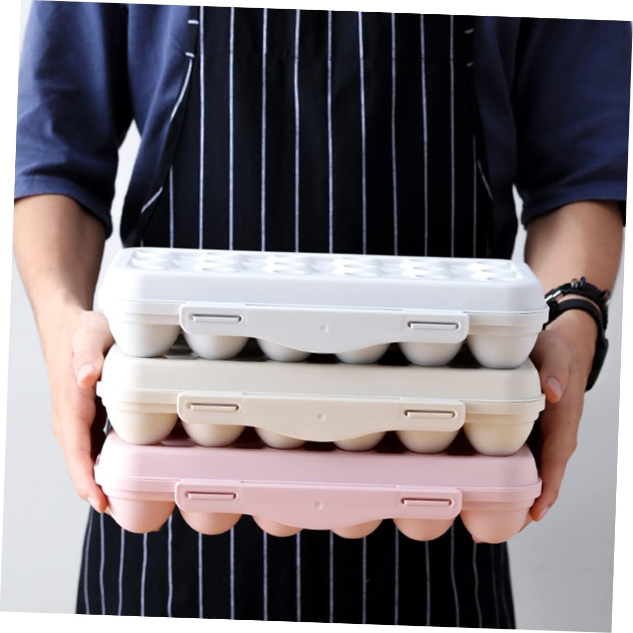 Jojofuny 2Pcs Storage Container Stackable Khaki Holder for Refrigerator Material for Kitchen Organization - Pink image number 6