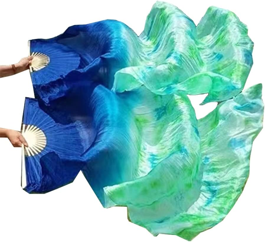 TMZAQH Women 1 Pair (Left+Right) Silk Belly Dance Fans Veil Belly Dancing Long Folding Fans Length 150 Cm Width 90 Cm