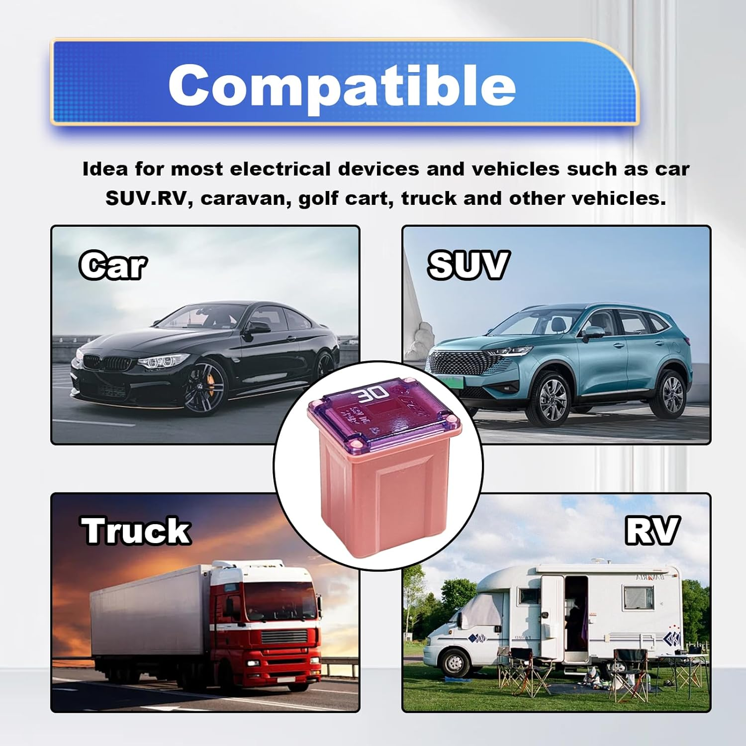 10Pcs Jcase Fuse Kit Mini Jcase Fuse Assortment Low Profile for Pickup Trucks Cars and SUVS (20A/30A/40A/50A/60A, 2Pcs Each)