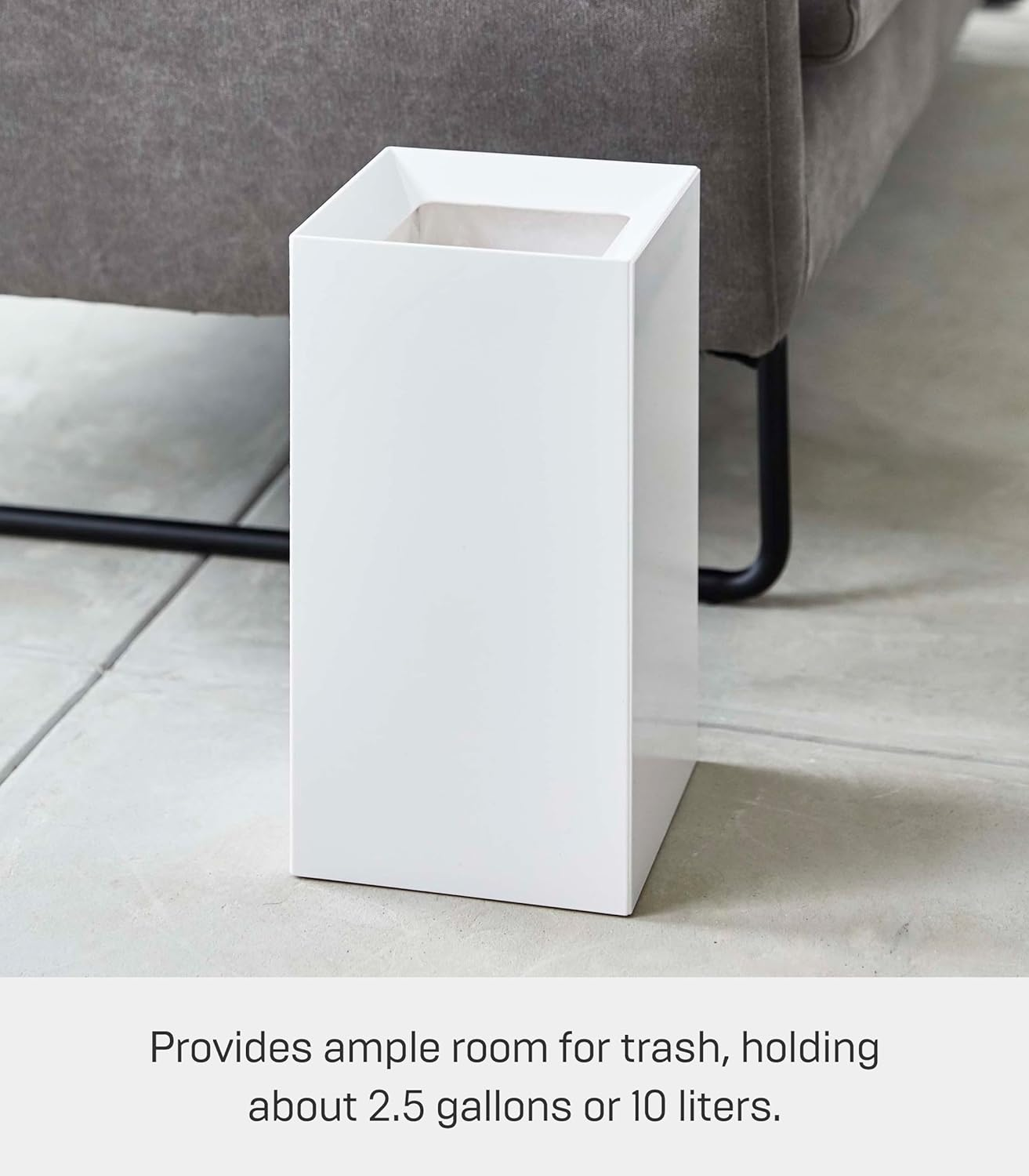 Yamazaki Home Trash Can-Modern Open Top Garbage Waste Bin Basket with Handle | Plastic, Short, White - Black image number 4