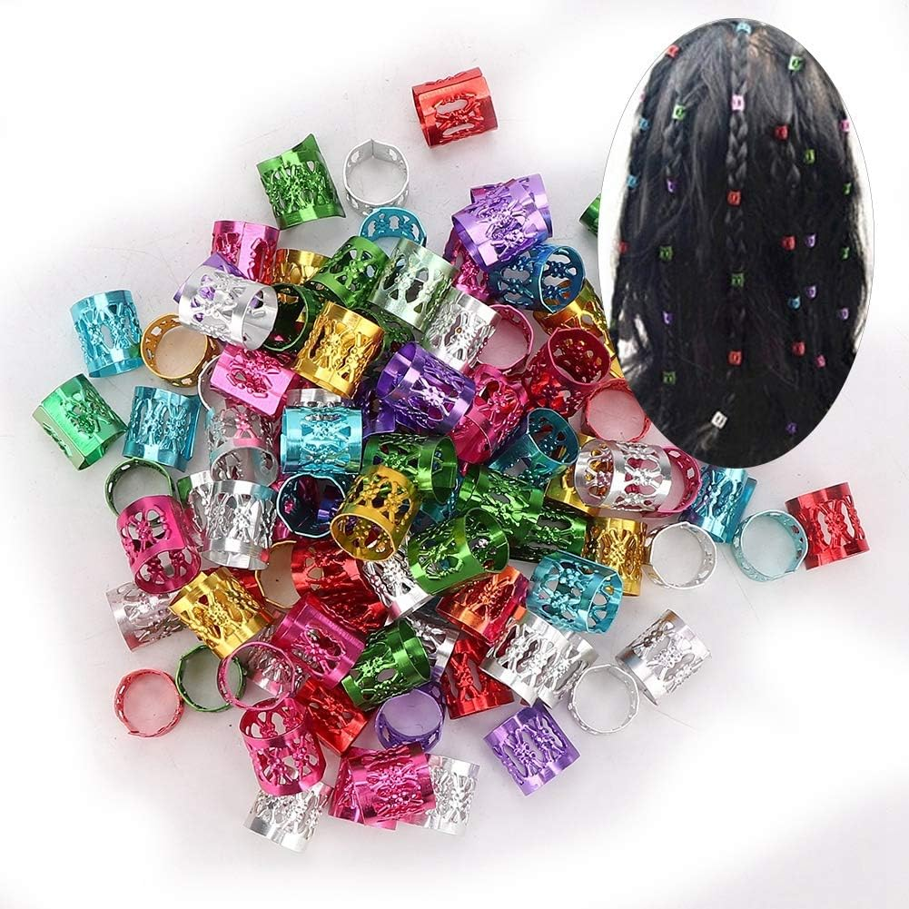 WAONIQ Pack of 100 Dreadlocks Hair Braid Beads, Hair Accessories Cuffs, Adjustable Dreadlock Hair Accessories for Women, Braids (Colourful) image number 1