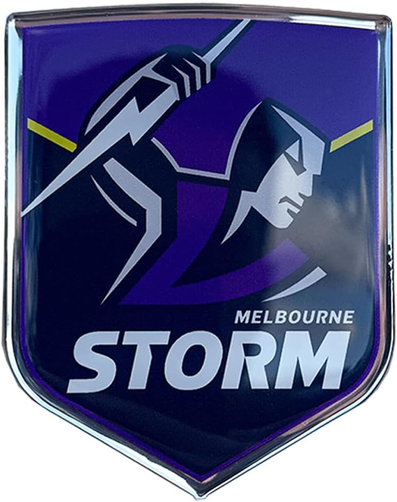 Fan Emblems Storm Car Decal &bull; Melbourne Storm Clear Resin Coated Chrome Auto Sticker - Size: 97 X 76 X 2Mm &bull; Officially Licensed NRL Car Accessories image number 1