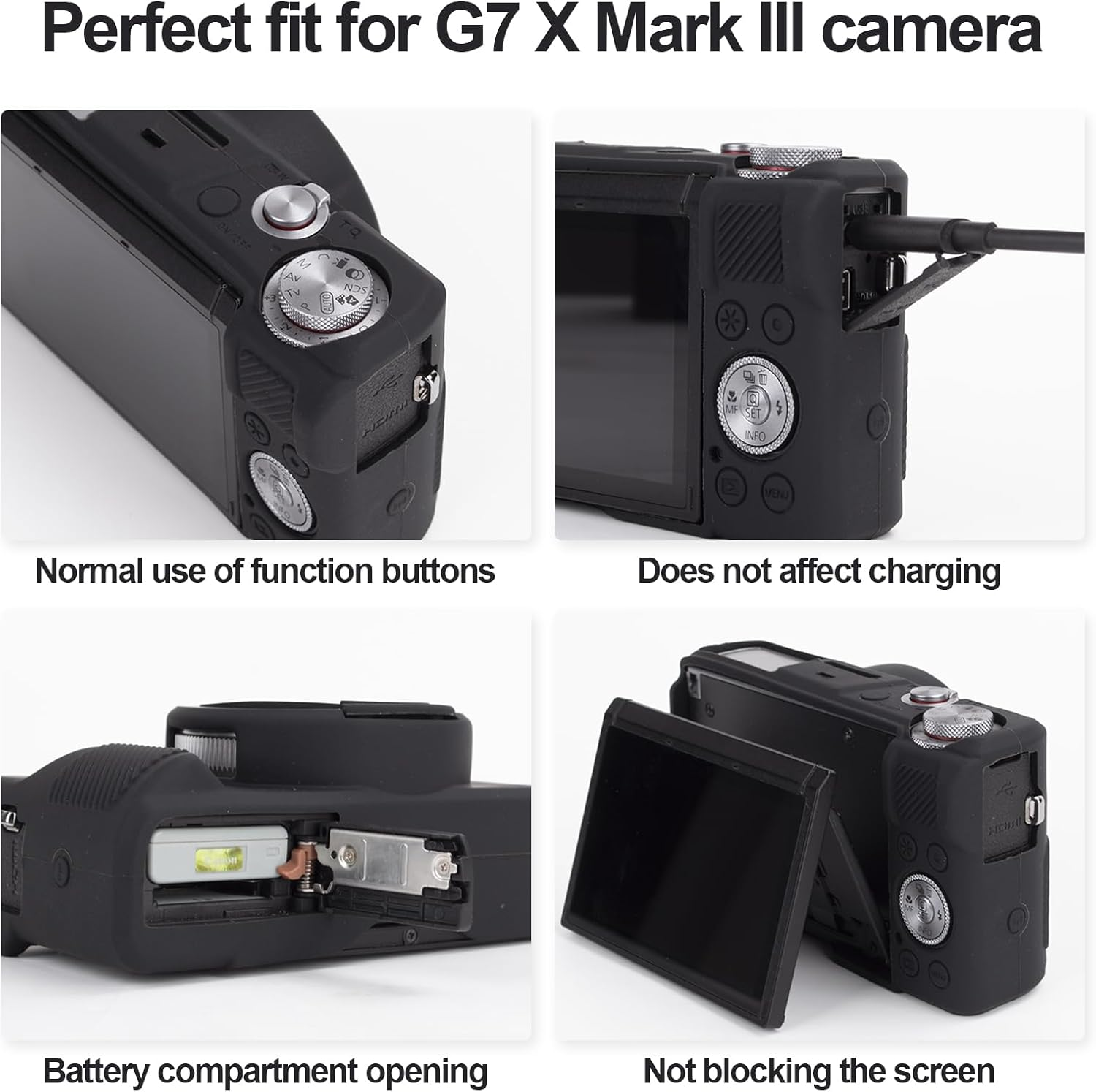 Rieibi Silicone Case for Canon G7X Mark III Case, G7X Mark III Accessories with 2 Pcs Sreen Protectors,Detachable Lens Cover for Canon G7X Mark III Cover - Black image number 5