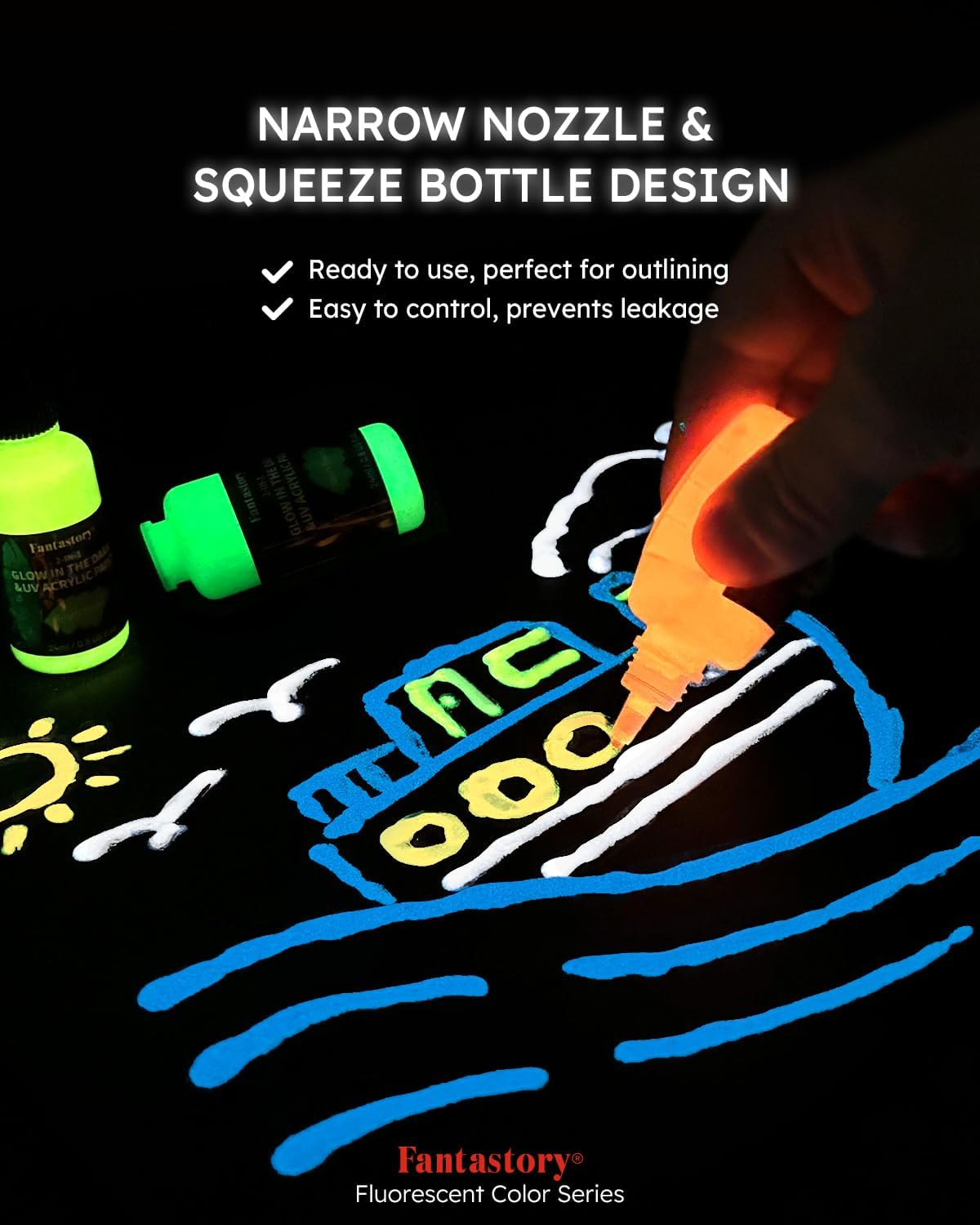 Fantastory Halloween Glow in the Dark Paint,0.8Ozx8,Neon Colors Glow Acrylic Paints,Waterproof Blacklight Paint for Outdoor Rock,Wood,Craft,Canva,Pumpkin,Holiday Decor,Adults[Fluorescentseries] image number 5