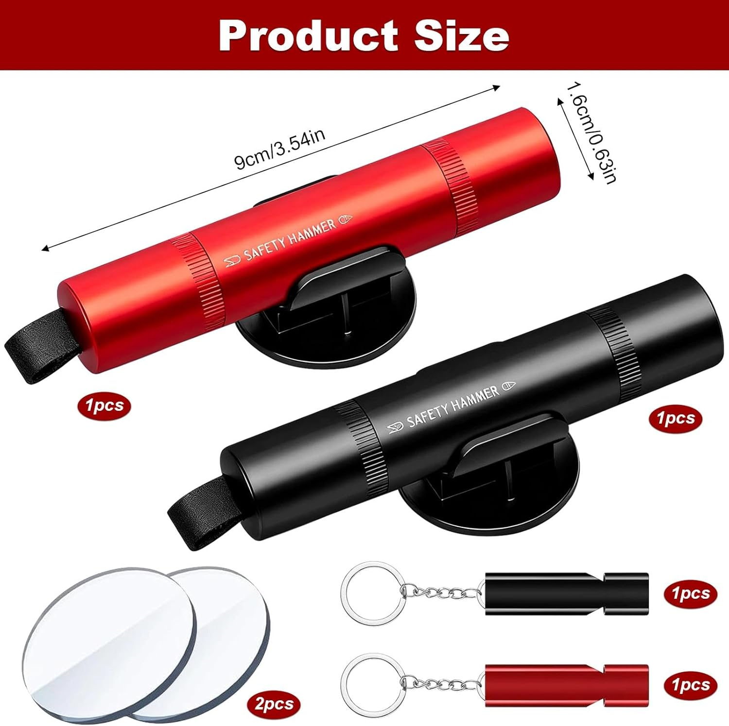 Safe Hero Life Hammer, 2 Pack 2-In-1 Car Window Breaker with Holder, Testing Glass & Survival Whistle, Life Hammer with Seatbelt Cutter for Car Safety, Red and Black image number 6