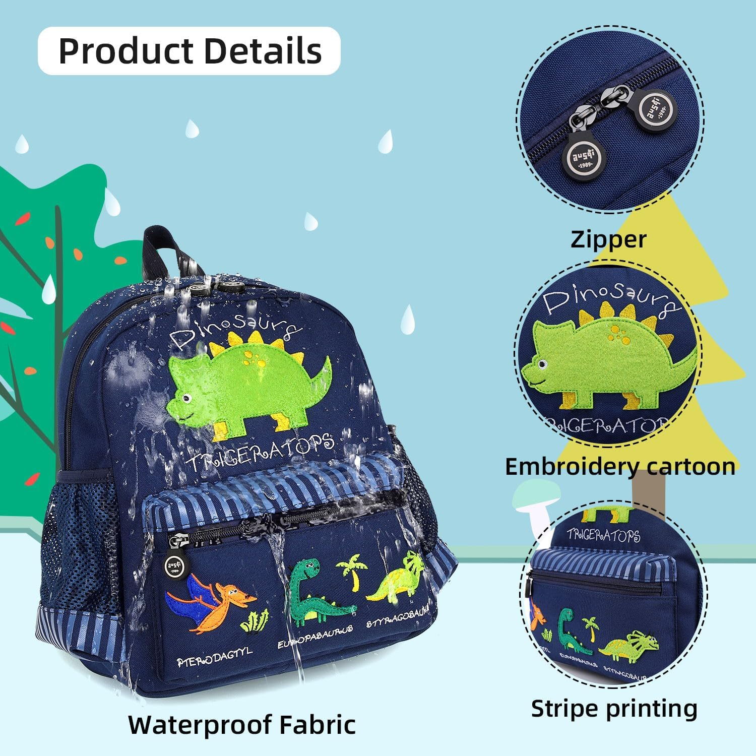 Willikiva Cute Zoo 3D Kids Backpack for Boys and Girls Toddler Backpack Bags - Blue Car Small Size,Age 1-2 image number 6