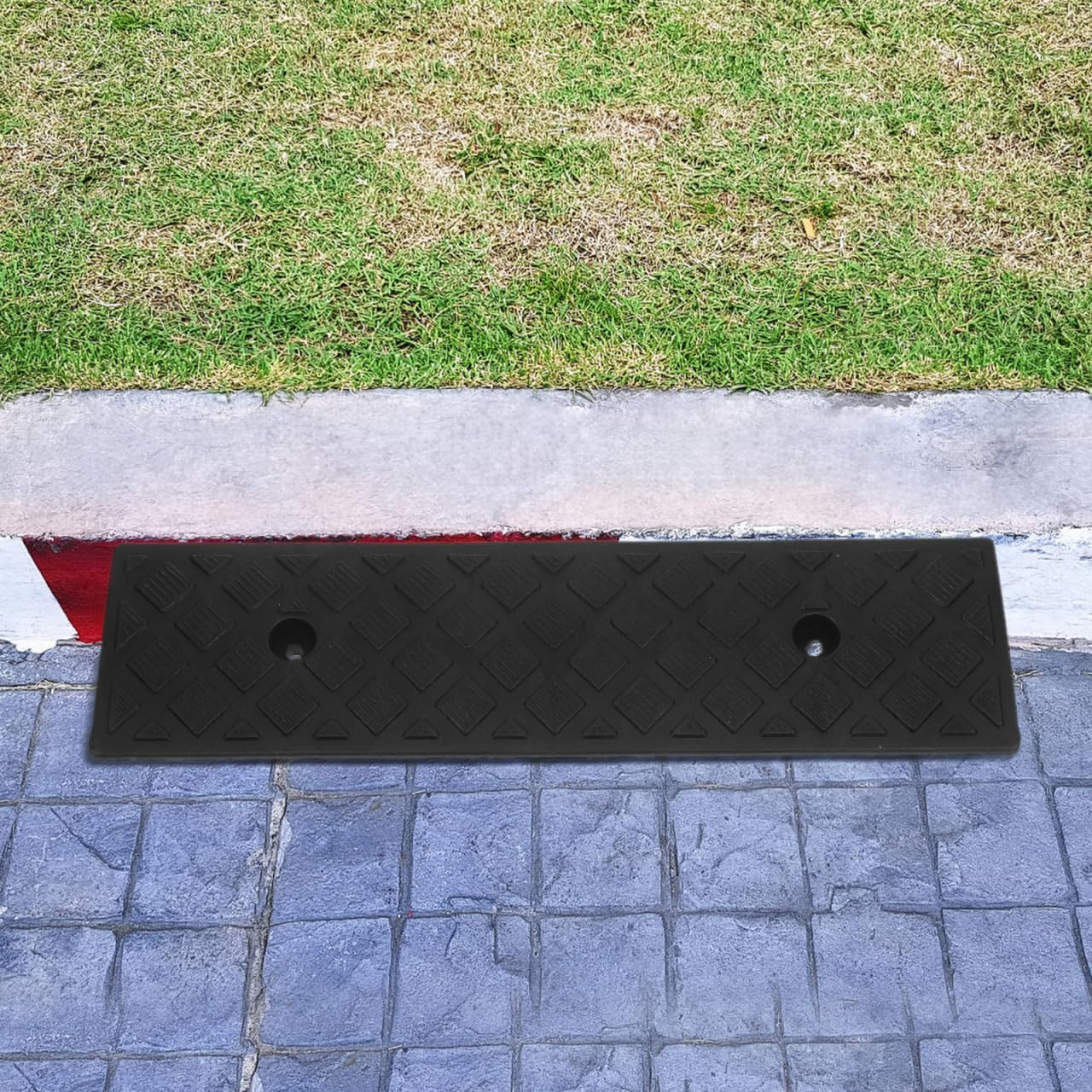 Vaguelly Door Sill Mat 2Pcs Rubber Ramp 2 Inch Height Black Anti-Slip Durable Car Driveway Curb Ramp for Garage Steps Sidewalks Motorcycle Wheelchair