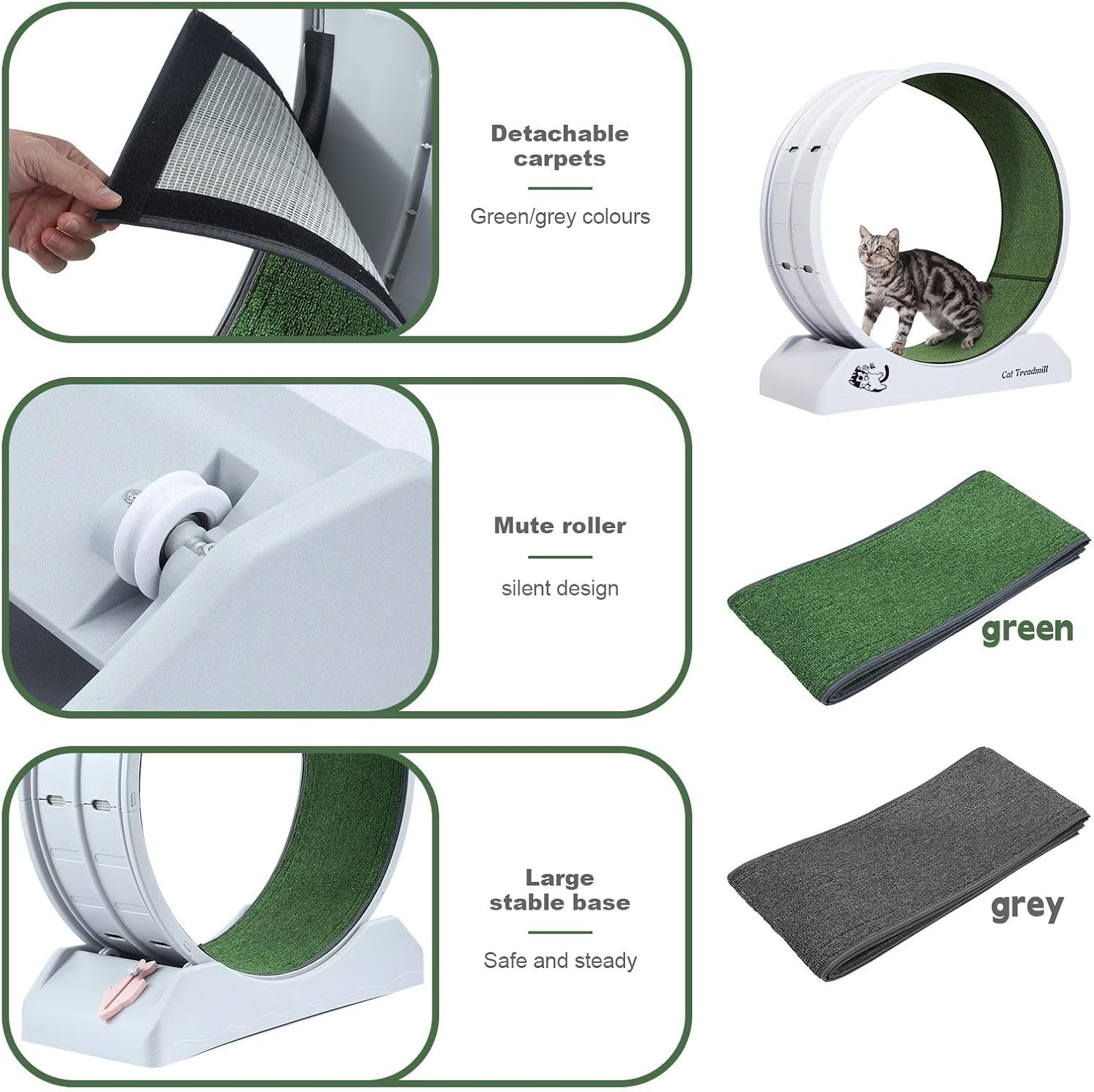 Pet Scene Cat Wheel Running Toy Exerciser Fitness Workout Treadmill Machine Indoor Feline Spinning Walking Training Circle Plastic,With 2PCS Run Surface image number 6