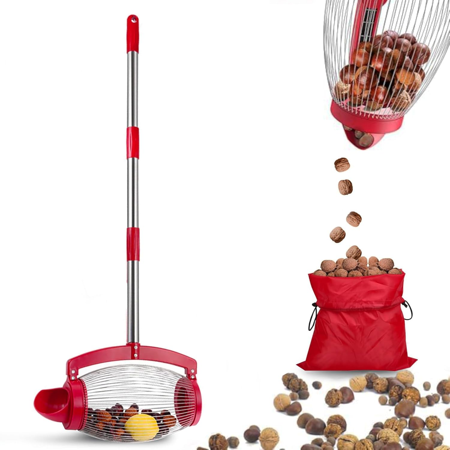 Gyugmhao Manual Rolling Nut Collector,Adjustable Nut Gatherer,Pinecone Picker Upper - Directly Dump Outlet,Apply to Pinecone,Hickory,Chestnuts,Golf,Crab Apple Objects Size 1Cm to 5Cm;1.5 Gallon