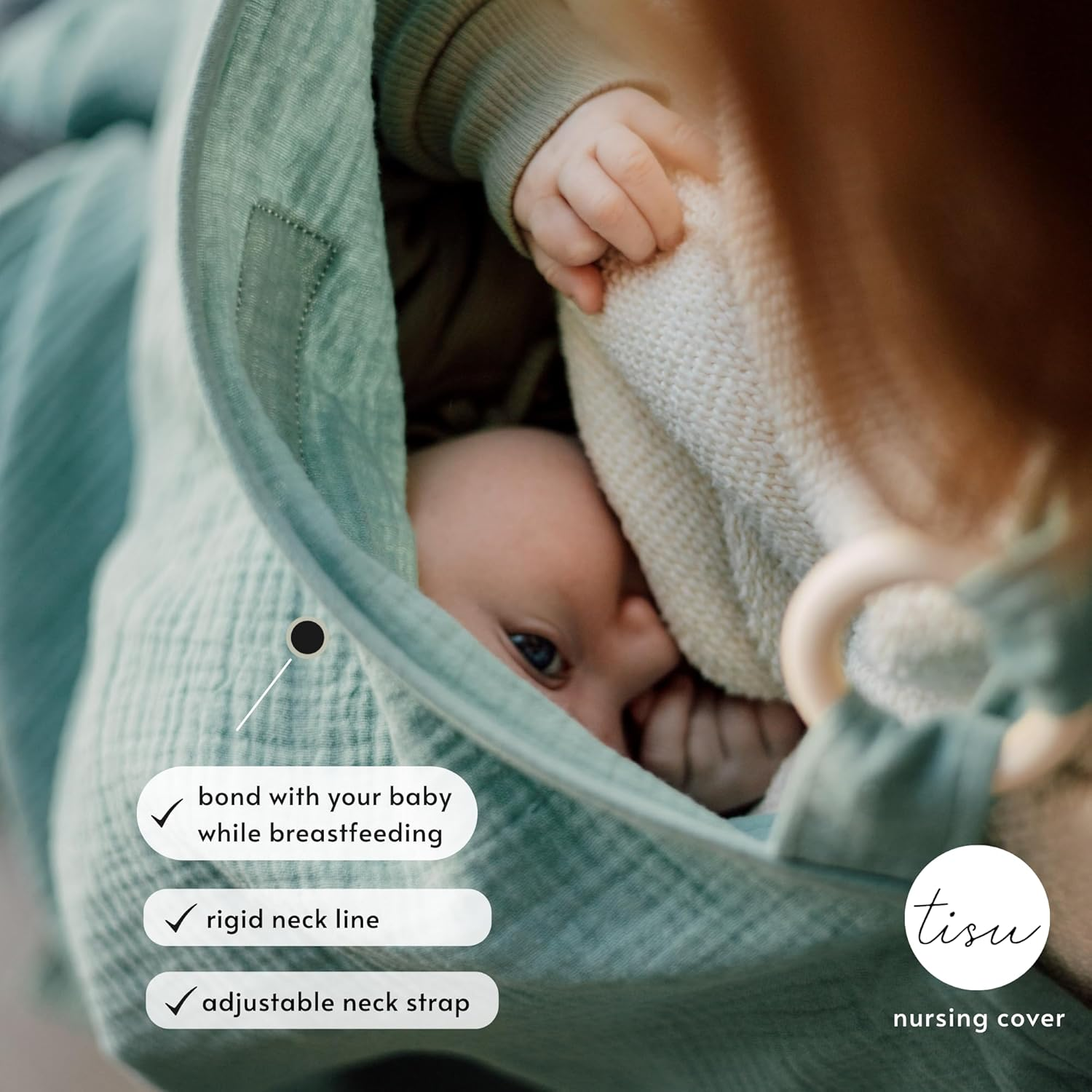 Nursing Cover for Baby Breastfeeding & Pumping | Multi Use Car Seat Stroller Cover | Breathable Soft Muslin Cotton | Breast Feeding Apron & Shawl by TISU (Sage Green (Neutral)) - Beige Daisy image number 5