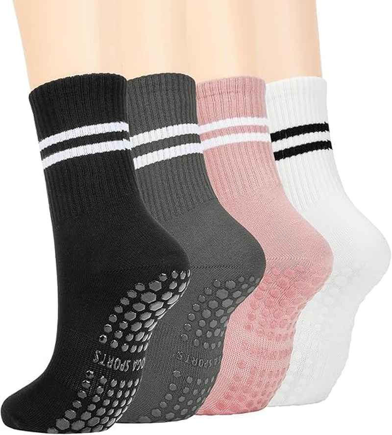 Yoga Pilates Socks with Grips for Women, Non Slip Grips Cotton Socks