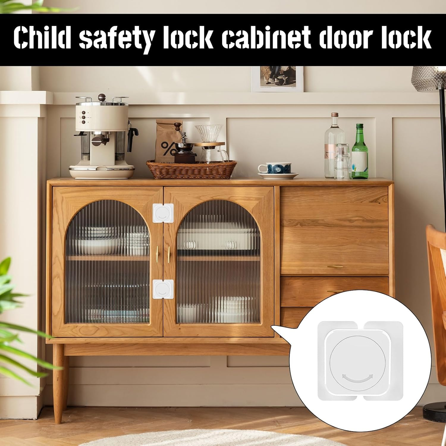 Baby Proof Cupboard Locks, 6Pcs Child Safety Locks, Child Lock, Kitchen Cupboards Closet Drawers Refrigerator Door Safety Strap Locks with Strong and Removable Adhesive No Tools and Drilling Required image number 1