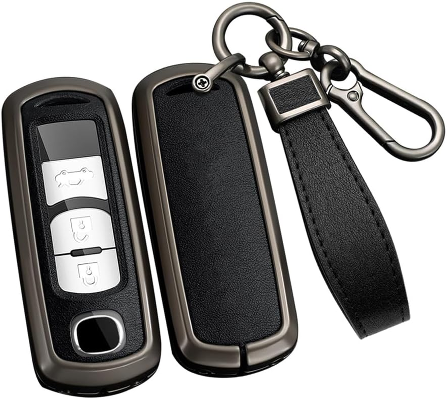 Ontto Metal Car Key Fob Cover Fit for Mazda 2 3 5 6 BL BM GJ Atenza Axela Demio CX3 CX-5 CX5 CX7 CX-9 CX8 2/3/4 Buttons Leather Key Case Shell Key Holder Bag Keyring Keychain Accessories Silver-Green