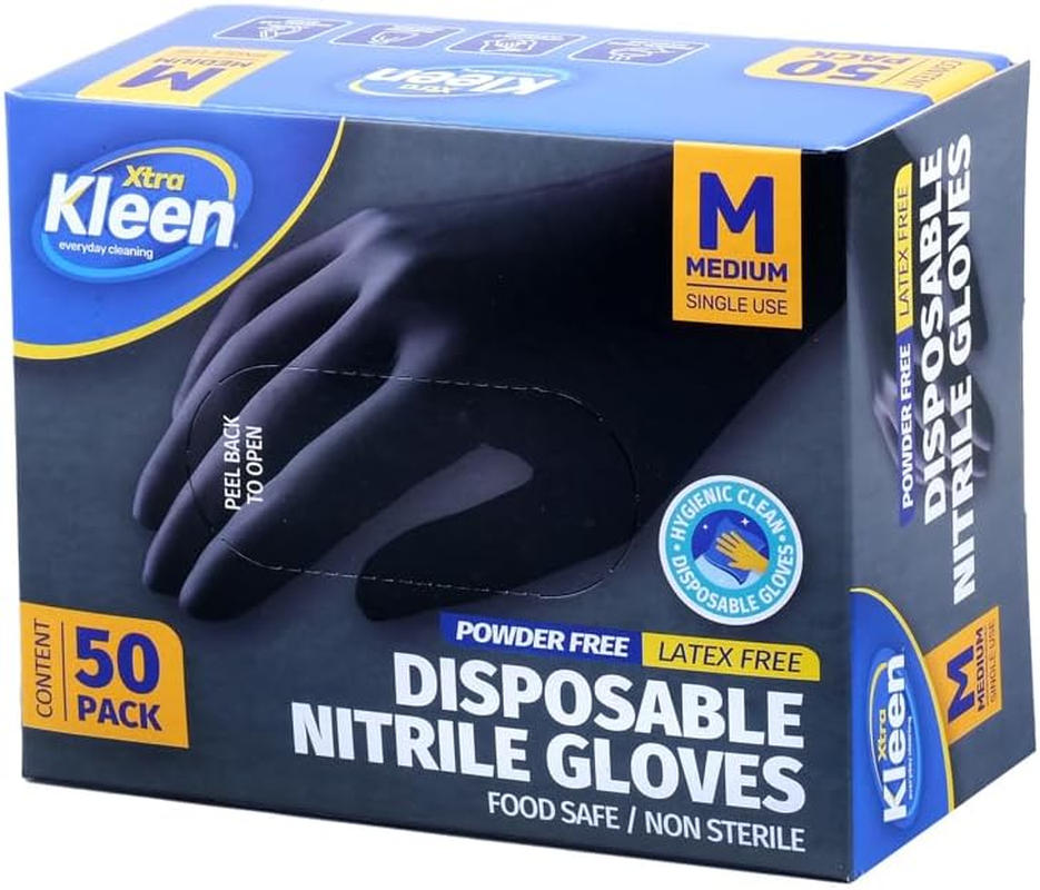 Xtra Kleen Nitrile Powder Free Disposable Gloves, Black, Medium (Pack of 50) image number 4