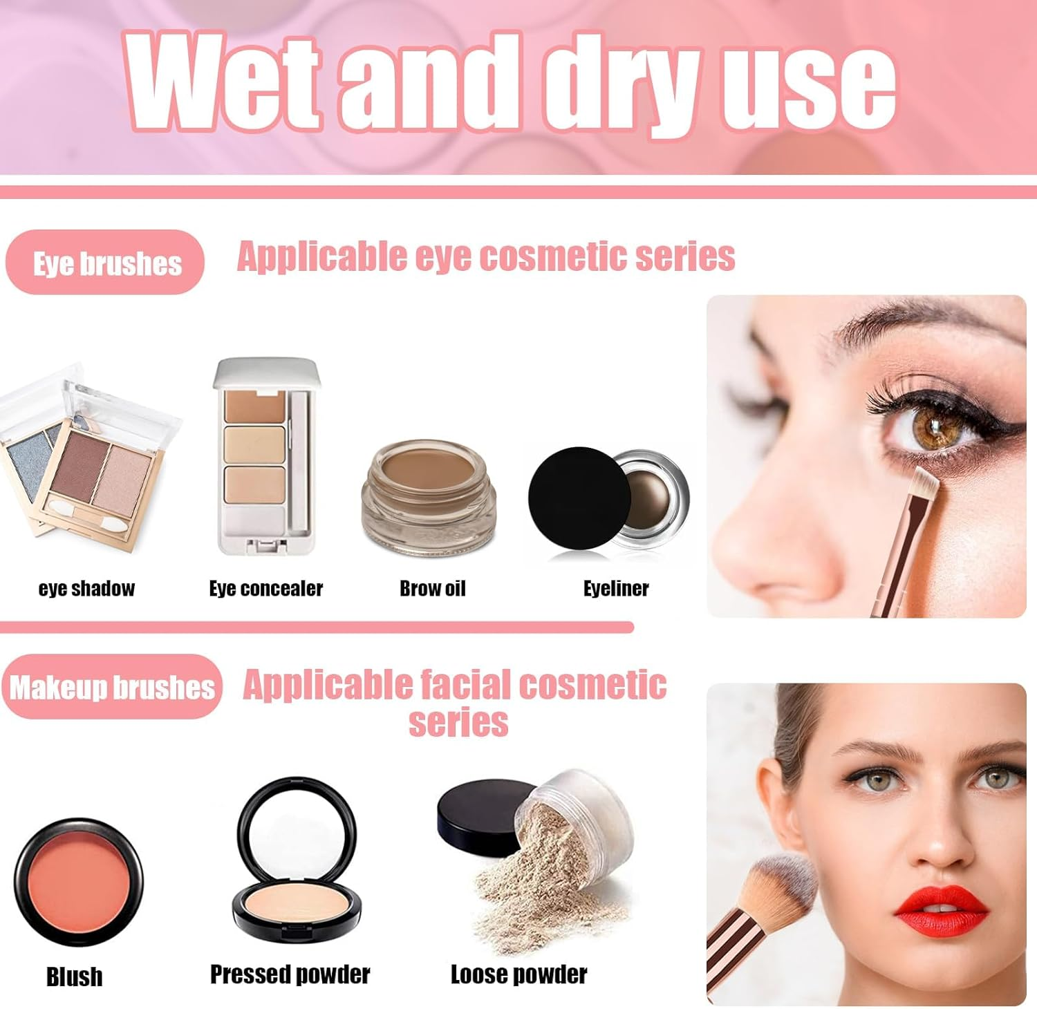 Double Ended Makeup Brushes, Foundation Makeup Brush and Angled Eyebrow Brush, Makeup Blending Brushes for Blending Liquid Powder, Concealer Cream Cosmetics, Eyeshadow, Blush Brush (Brown) image number 2