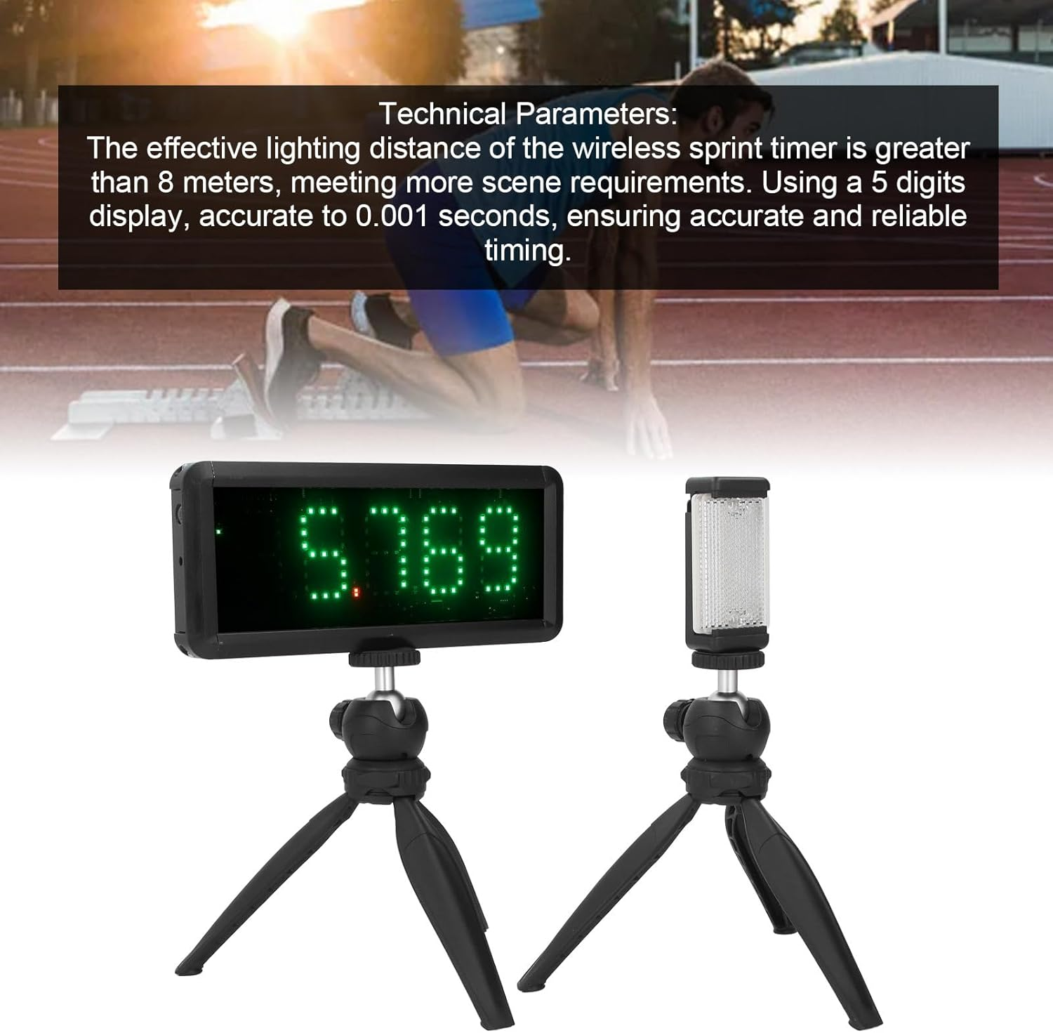 Wireless Timer, Automatic Reset Battery Powered Race Clock Skating Track and Field Running for Sprints Racing Timer Stopwatch with Reflector and Floor Stand for Motorcycle image number 6
