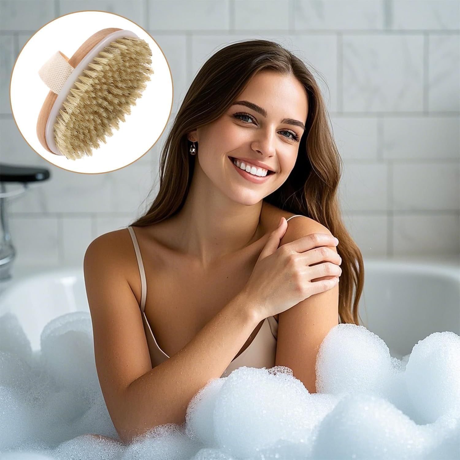 Oval Wood Dry Brushing Body Brush, 2Pcs Oval Exfoliating Bath Massage Brushes, Oval Natural Bristle Body Brush for Dry Brushing