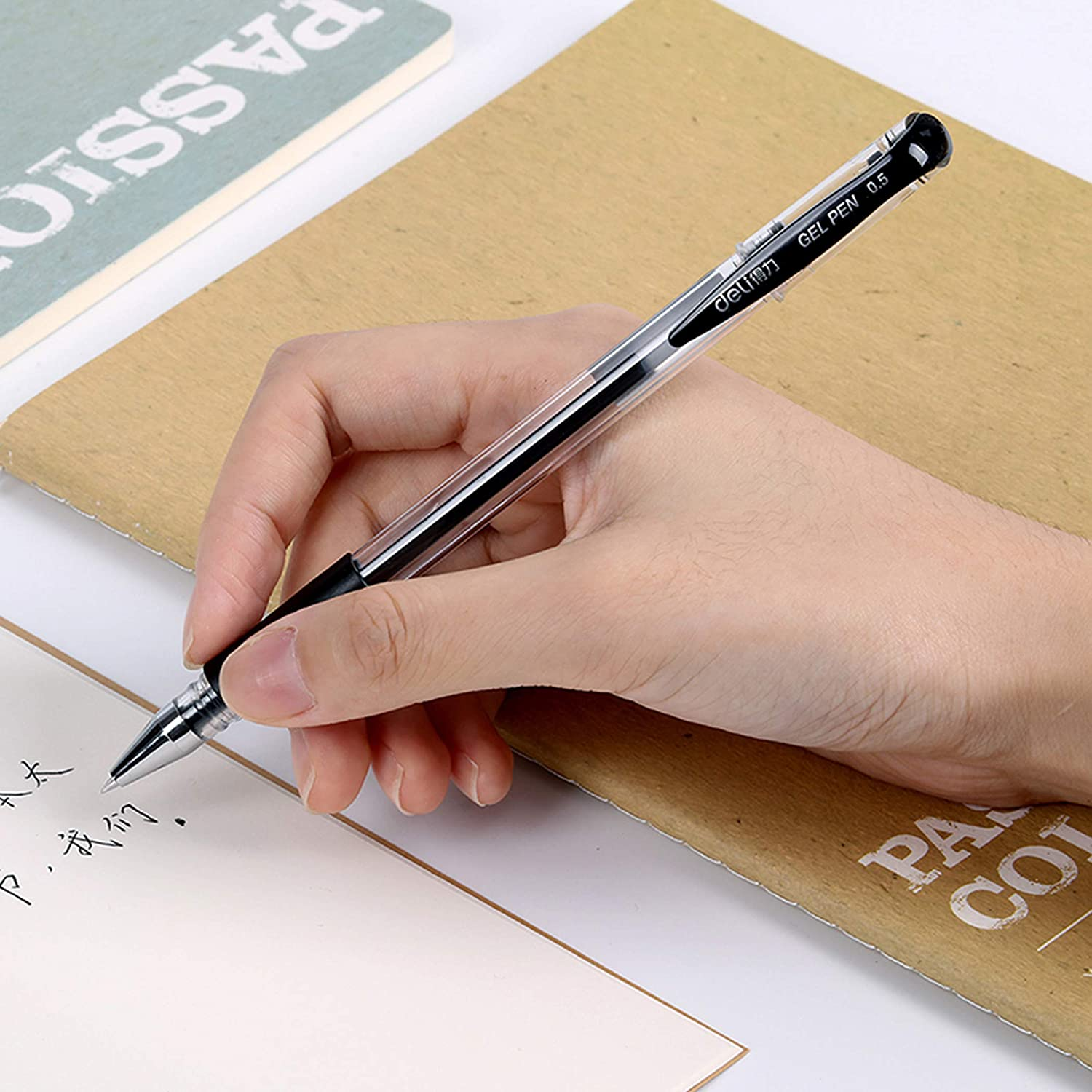 Deli Gel Pens, Liquid Gel Ink Pens, 0.5 Mm, Student Office Supplies, Black, Pack of 12 image number 1