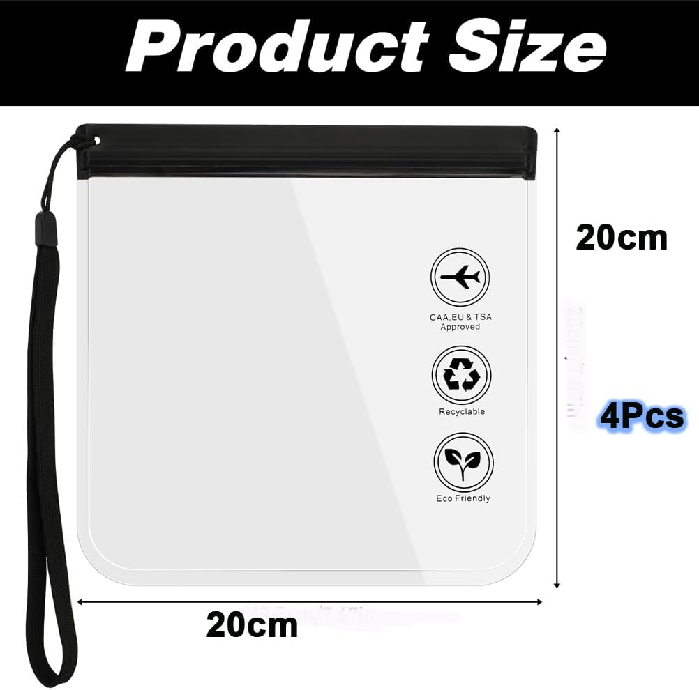 4 Pack Clear Toiletry Bag, Leakproof Airport Security Liquid Bag 20 X 20Cm, Travel Accessories Makeup Essentials Luggage Clear TSA Approved Travel Toiletry Bag for Men Women image number 2