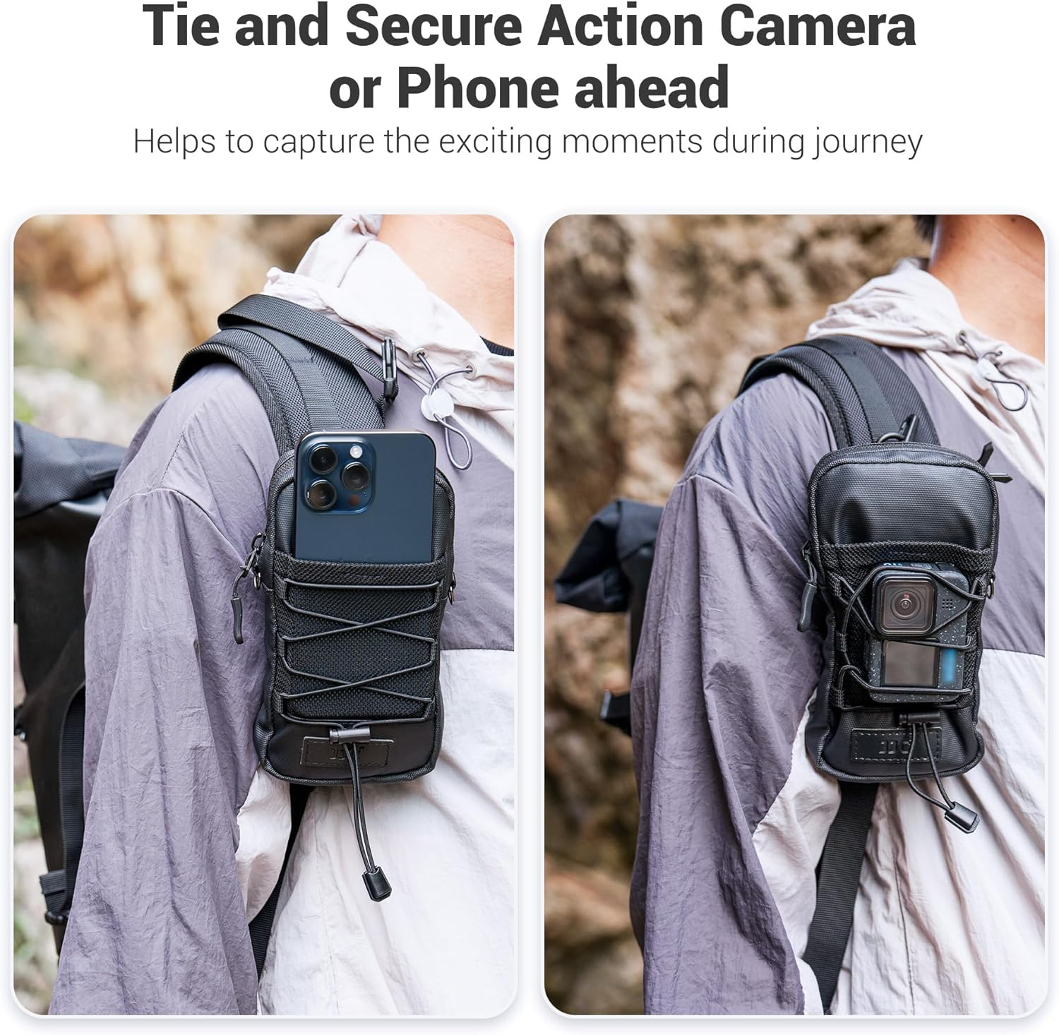 Military Backpack Shoulder Strap Pouch Holder,Tactical Phone Carrying Pouch Crossbody Holsters Bag for Iphone 16 15,Backpack Mount Bag for Phone Gopro Hero13 12 DJI Action 4 5 Pro Fits Hiking image number 3