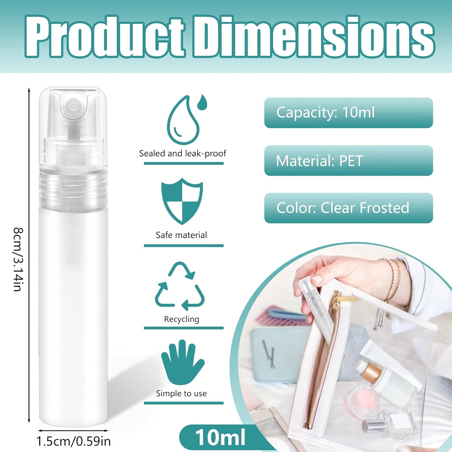 Mini Spray Bottle, 12 Pcs Mini Clear Perfume Bottle, 10Ml Refillable Fine Mist Spray Bottles for Liquid, Perfume, Makeup Tool, Travel image number 6