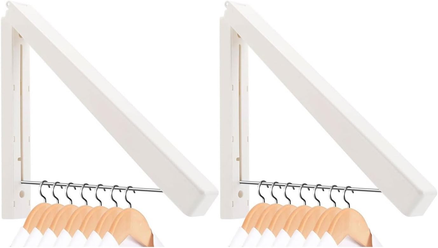 YIRANJIA 2Pcs Foldable Wall Mounted Laundrys Clothes Hanger Plastic Corners Laundry Racks for Laundry Room, Closets Storage Organization, Indoor & Outdoor Use Drying Hanging(White) image number 5