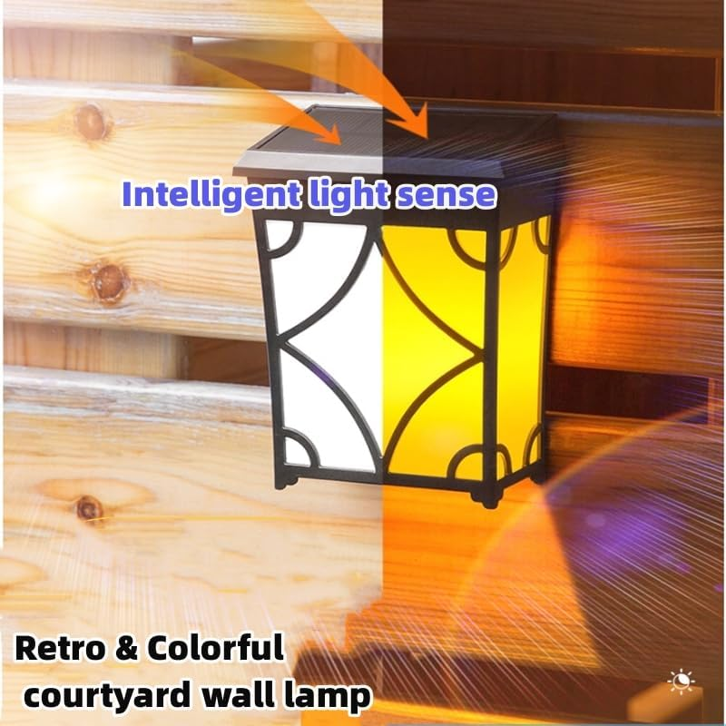 2 Pack Solar Deck Lights Outdoor Wall Light LED Garden Light Wireless Waterproof Fence Lights, Porch, Garage (Multi-Colored + Warm Light) image number 2