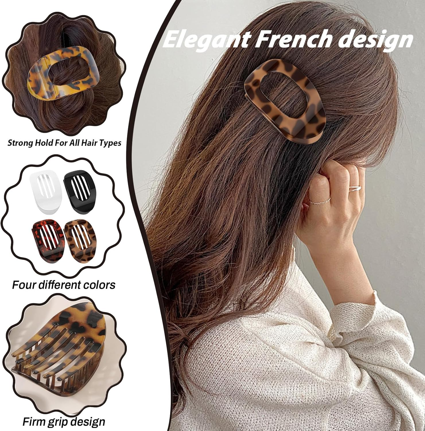 LUMOOM Pack of 4 Flat Hair Clips for Women, Strong Hold Claw Clips, Perfect as Side Hair Clip for Thick Hair, Yoga and Travel (B) image number 4