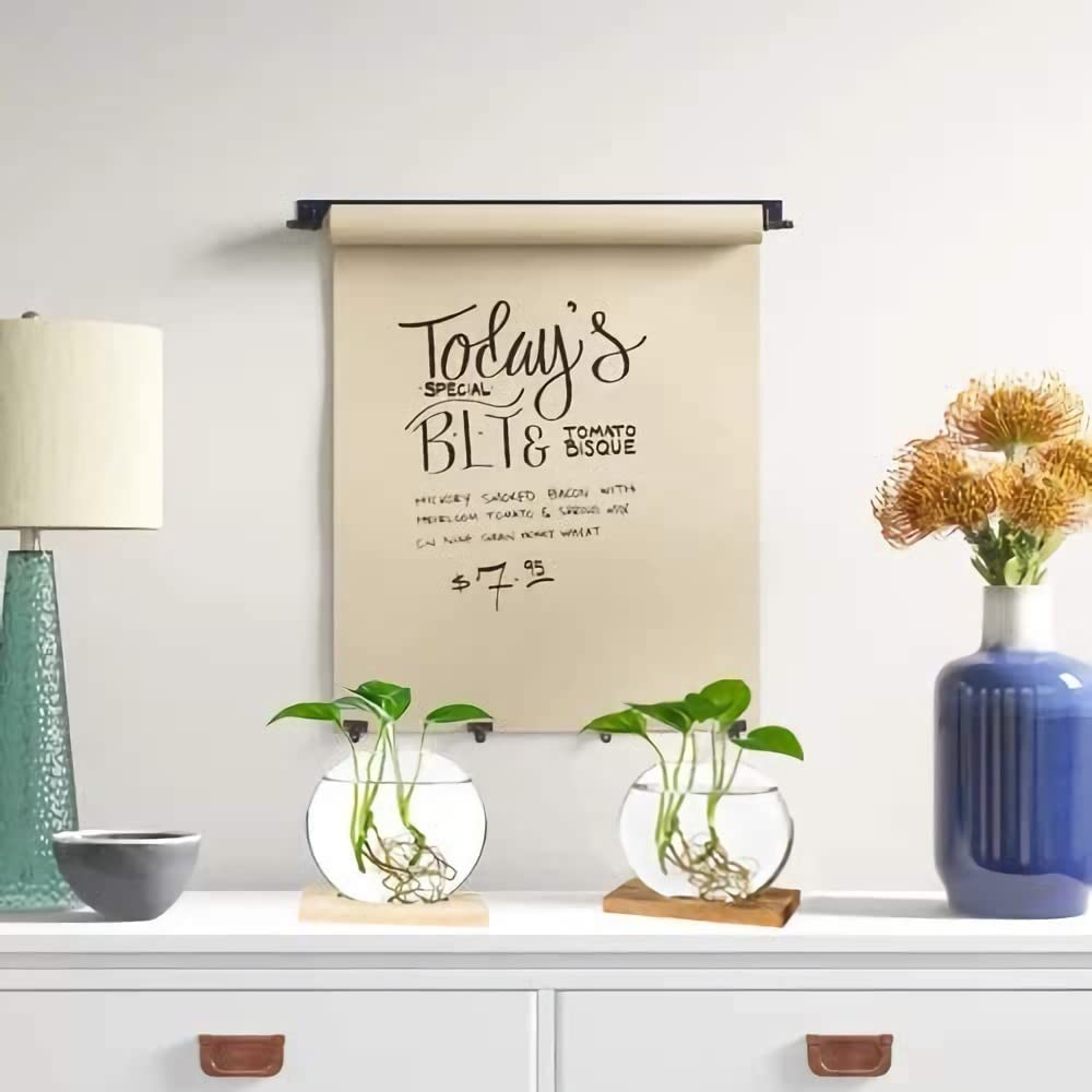 Kingbuy Desktop round Glass Planter Terrarium Flower Vase with Wooden Stand for Propagation Small Hydroponic Plants Home Office Decor, 2 Pack, Brown - Beige image number 5