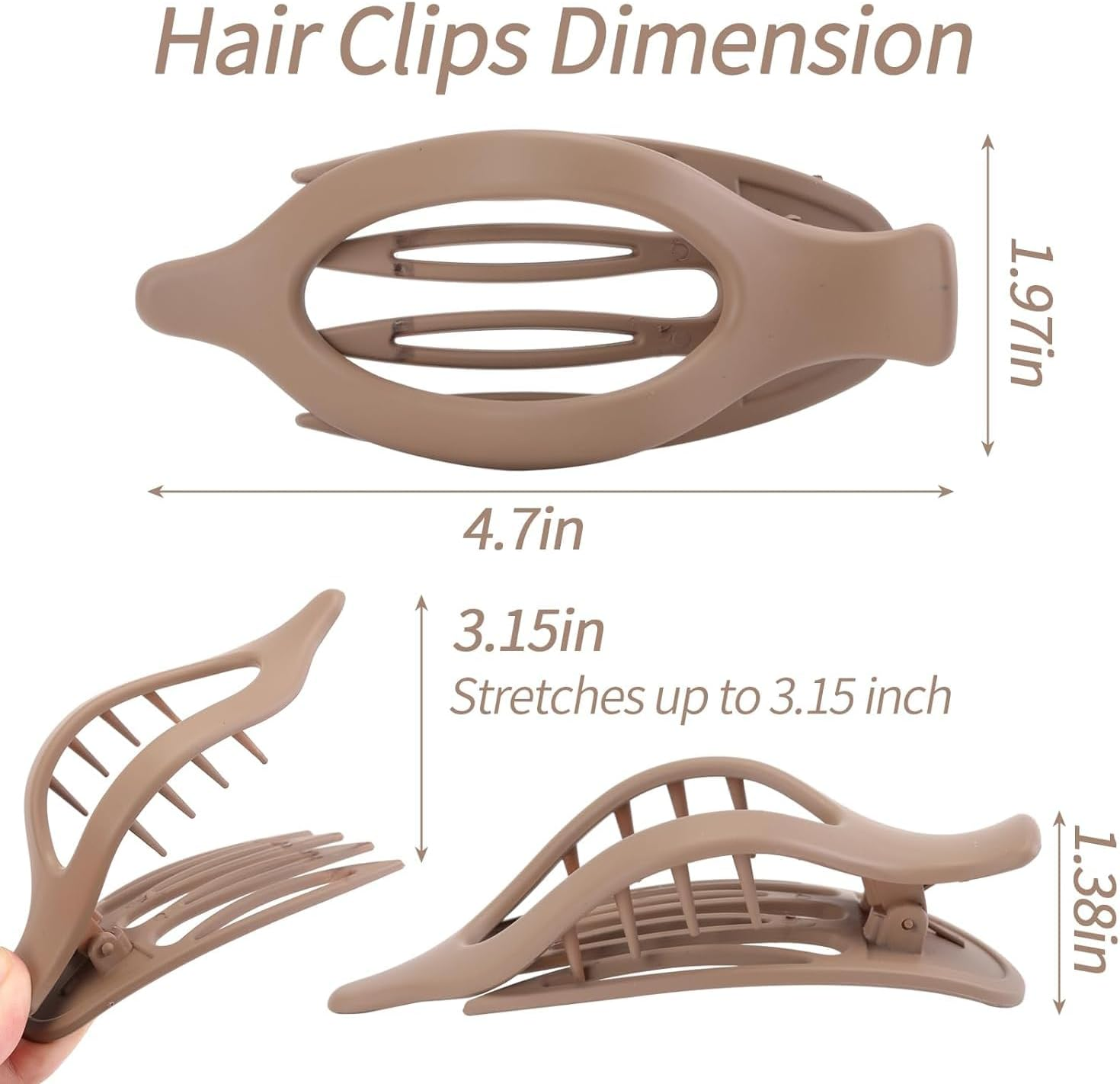 French Concord Curved Hair Clips - 6Pcs Claw Clips, Flat Hair Clips, Alligator Hair Clip for Women image number 3