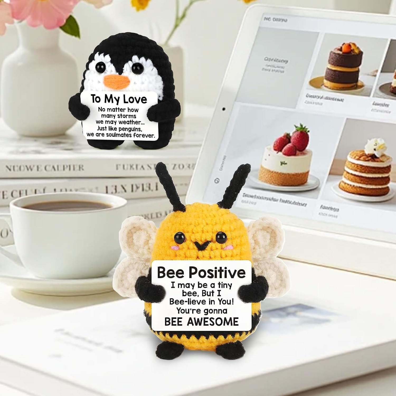 ZCOINS Small Emotional Support Positive Crochet Penguin, Mini Positive Crochet Plush Penguin Valentines, Small Inspirational Funny Plush Desk Decor, Soulmate Birthday Lovers image number 3