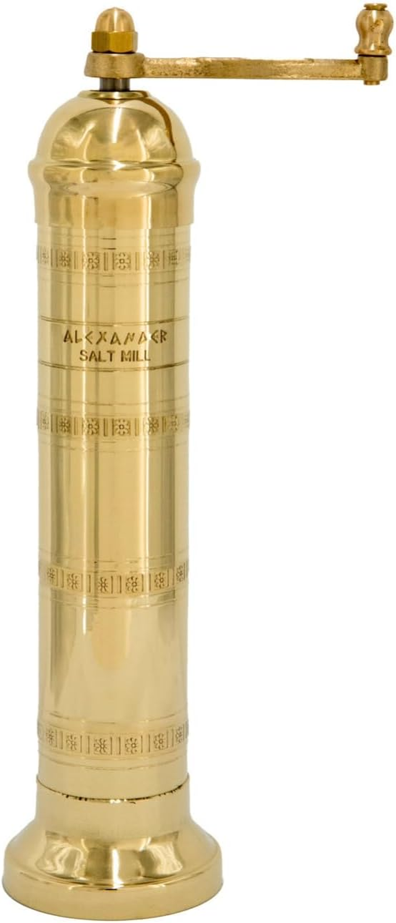 Alexander Home the Original Greek Salt Mill 9 Inch Tall | European Salt Mill Grinder with Crank Handle | Manual Salt Grinder | Salt Refillable - Brass image number 6