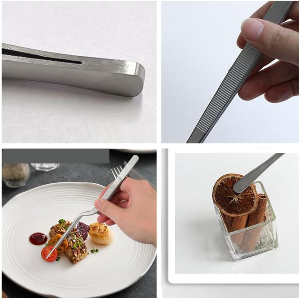 Cooking Tweezer Tongs,Caasfooy 6 Pcs Multifunctional Stainless Steel Food Tongs,Kitchen Tweezer Set,Professional Chef Tweezers for BBQ, Cooking,Buffet,Sea Food(Silver)