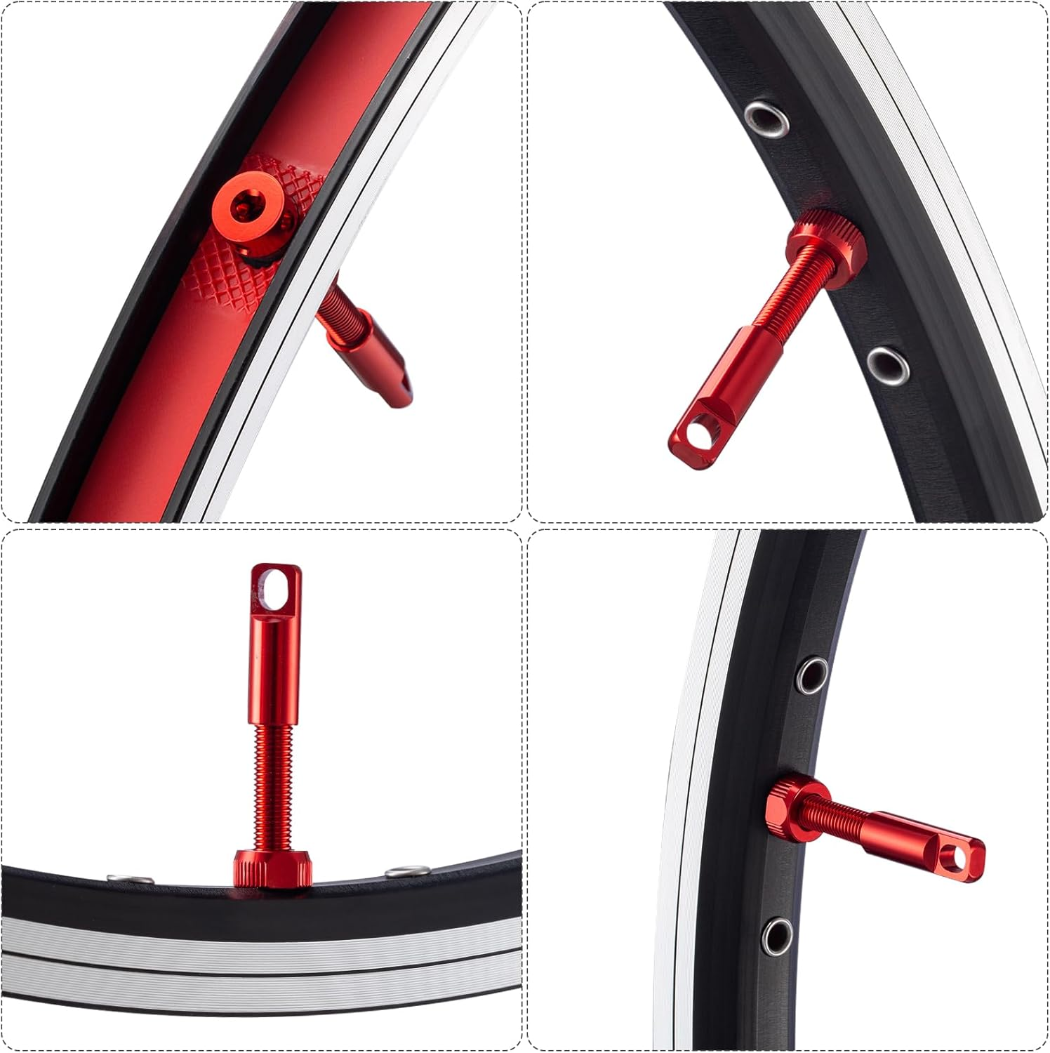 2PCS Tubeless Valves, Red, Quality Super Light Alloy Presta Valve Stem(44 Mm) - Black image number 6