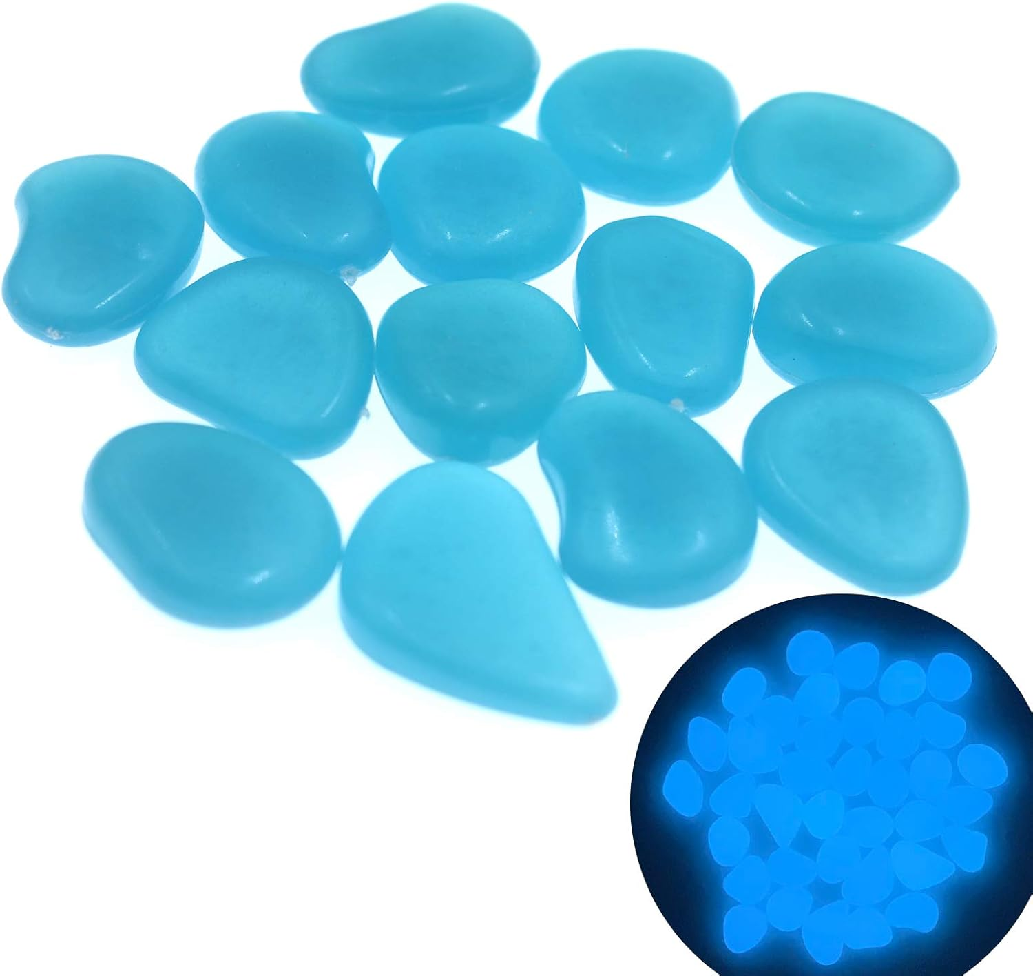 Qeesio 100Pcs Glow Pebbles Glow in the Dark Decorative Stones Rocks for Garden Path Walkway Yard Fish Tank, Watermelon Red