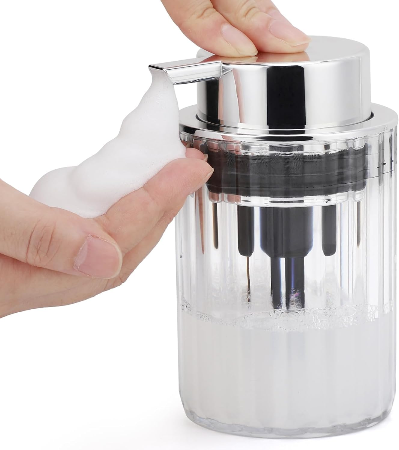 Foaming Hand Soap Dispenser Clear, Refillable Plastic Soap Dispenser Pump Bottle, 250Ml Empty Foam Soap for Bathroom Kitchen Counter Decor (Transparent Silver, One Size) image number 2