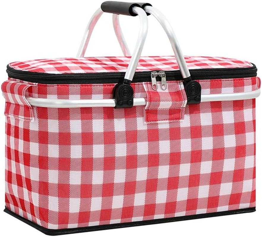 Insulated Cooler Bag-Folding Picnic Basket with Handle，Waterproof Lining - Collapsible Designfor Camping, Trips, Shopping, Outdoor Activities (Red) image number 5