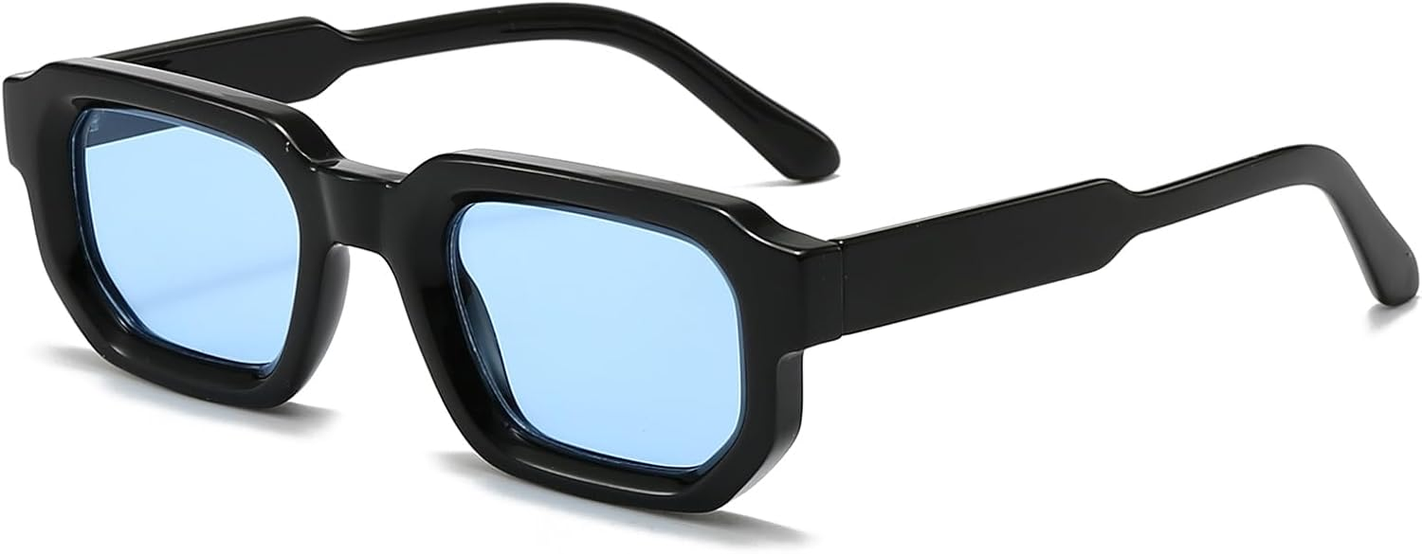 LJCZKA Vintage Rectangle Sunglasses for Women Men Retro Small Square Sunglasses Thick Frame with UV400 Protection